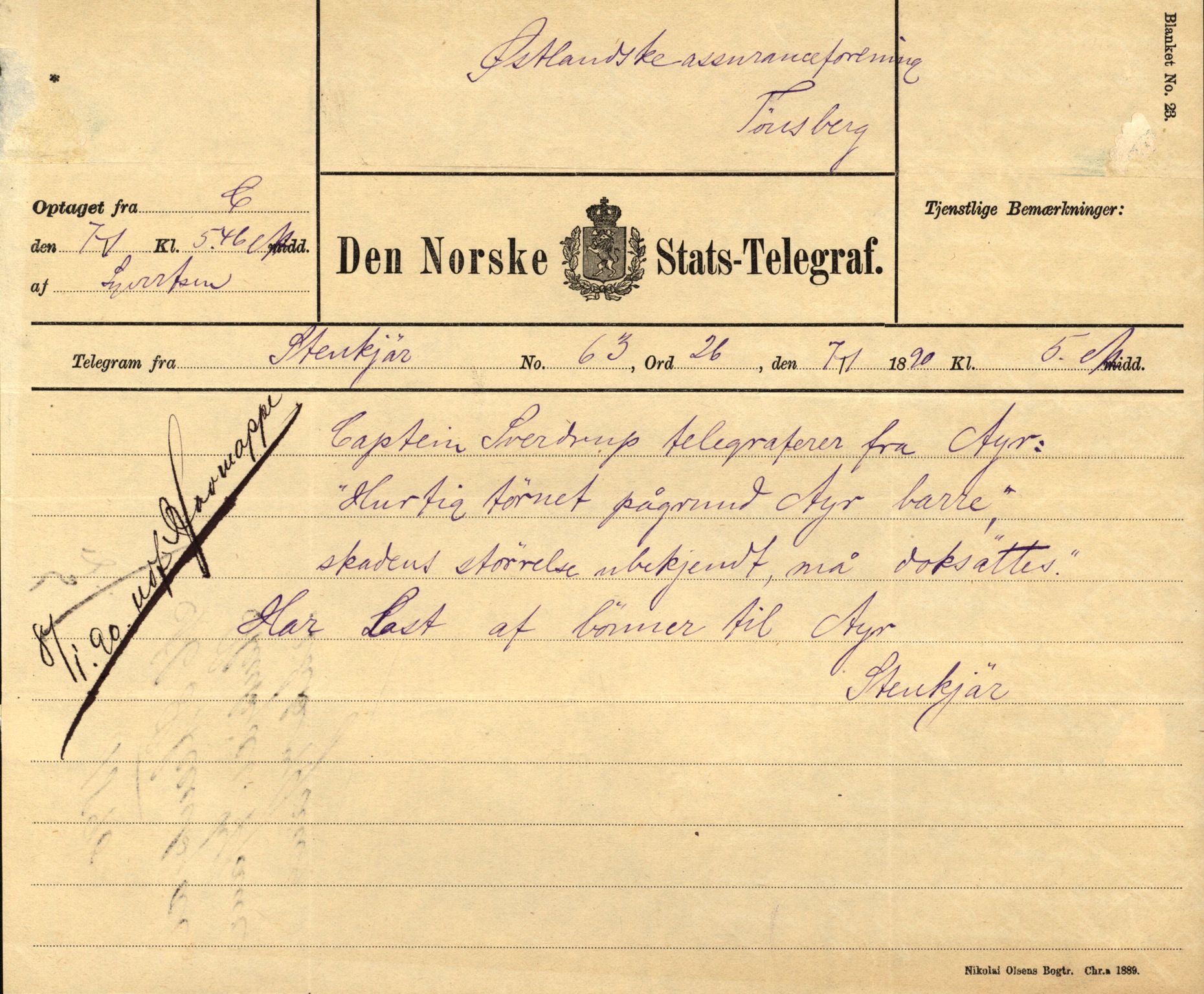 Pa 63 - Østlandske skibsassuranceforening, VEMU/A-1079/G/Ga/L0025/0005: Havaridokumenter / Jacbez, Brin, Eugenie, Lyna, Løvspring, Hurtig, 1890, p. 96