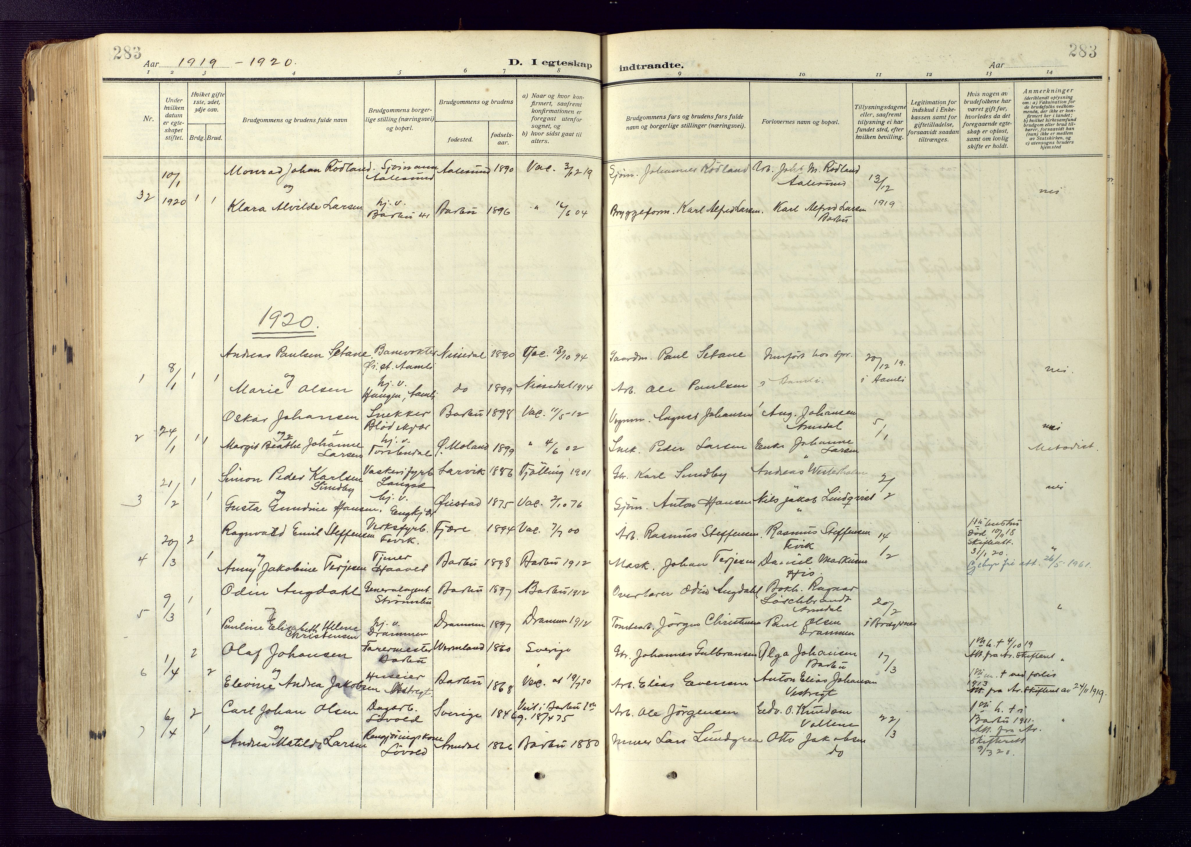 Barbu sokneprestkontor, AV/SAK-1111-0003/F/Fa/L0006: Parish register (official) no. A 6, 1910-1929, p. 283