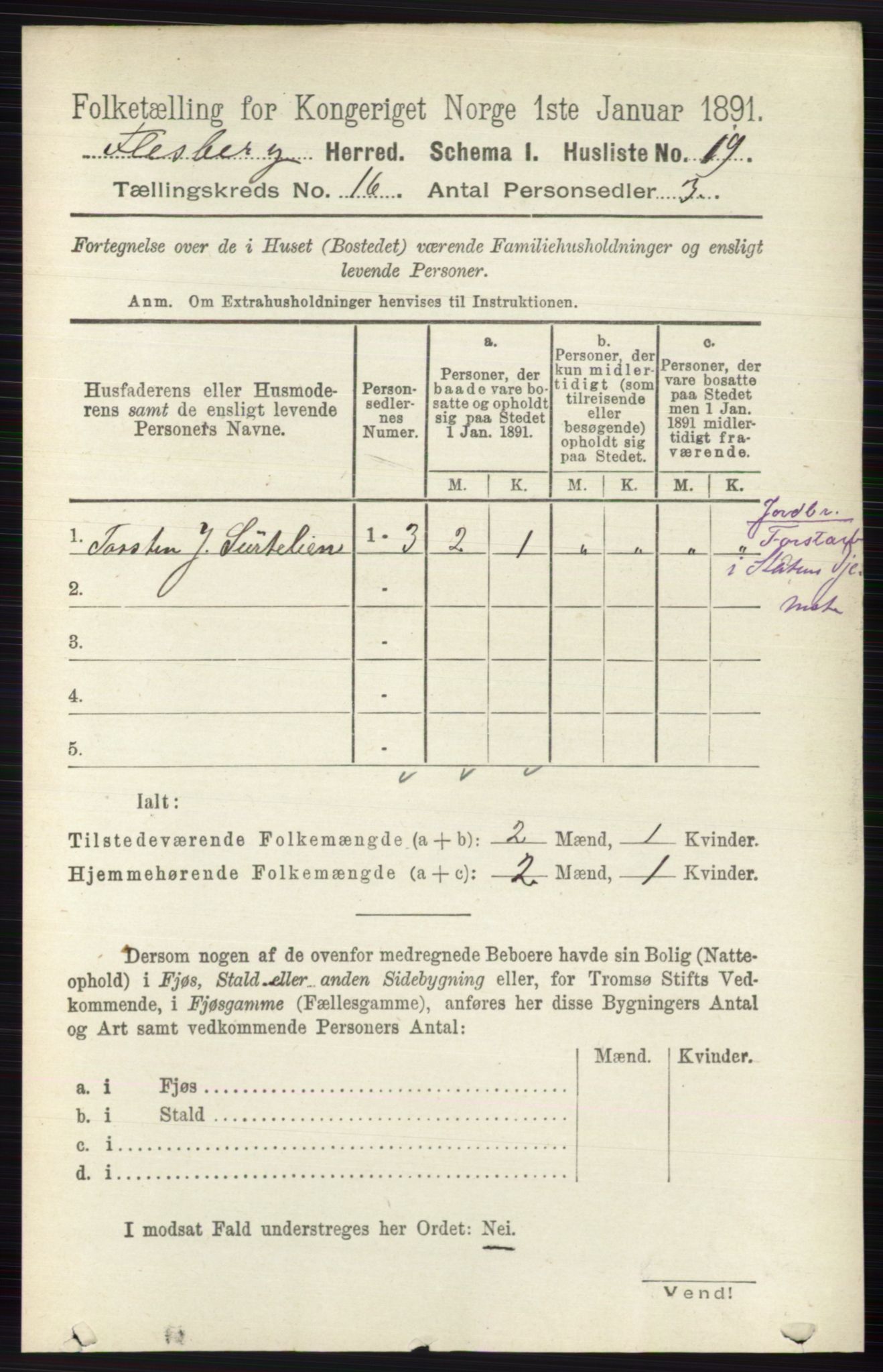 RA, 1891 census for 0631 Flesberg, 1891, p. 2843