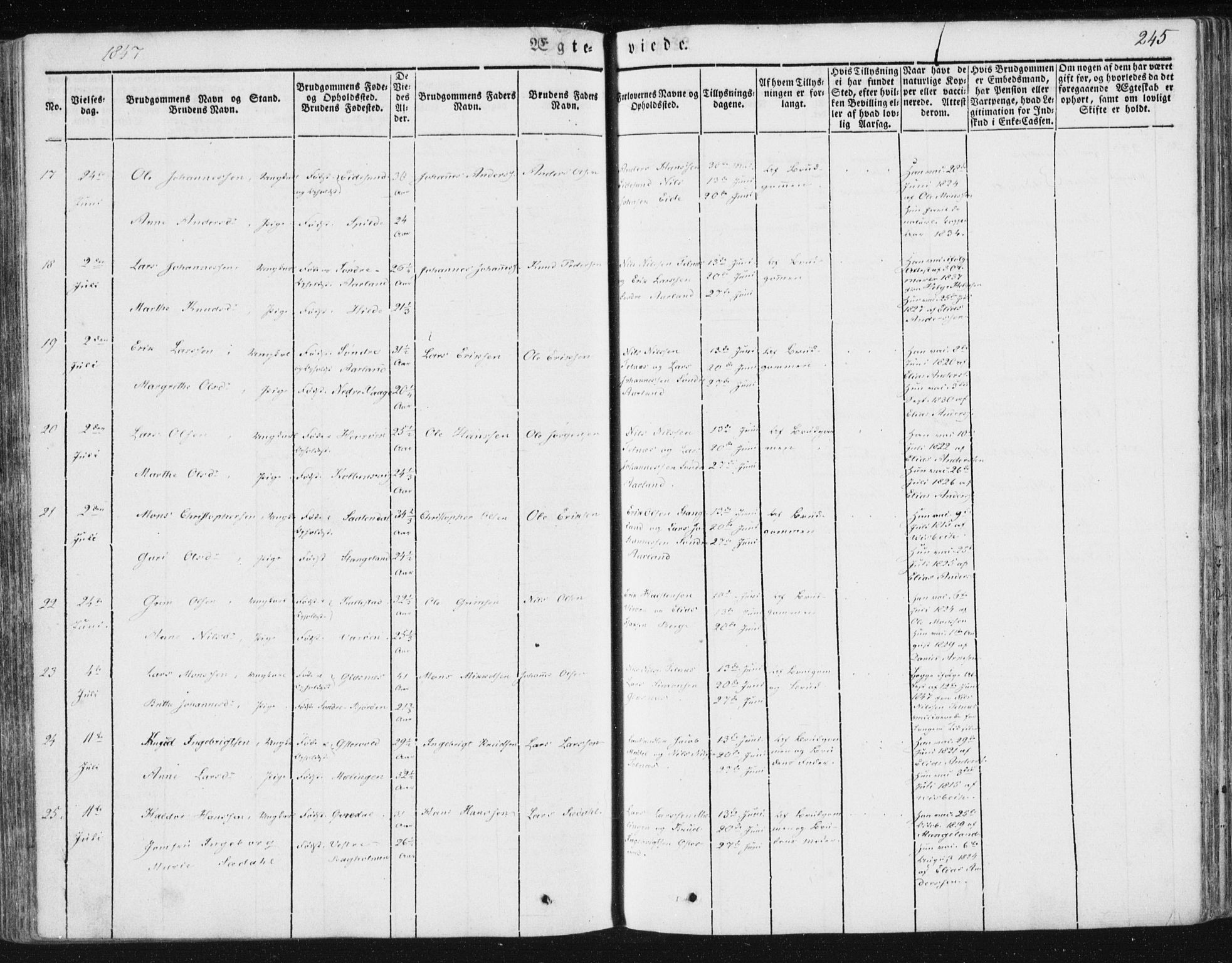 Sund sokneprestembete, SAB/A-99930: Parish register (official) no. A 13, 1835-1849, p. 245