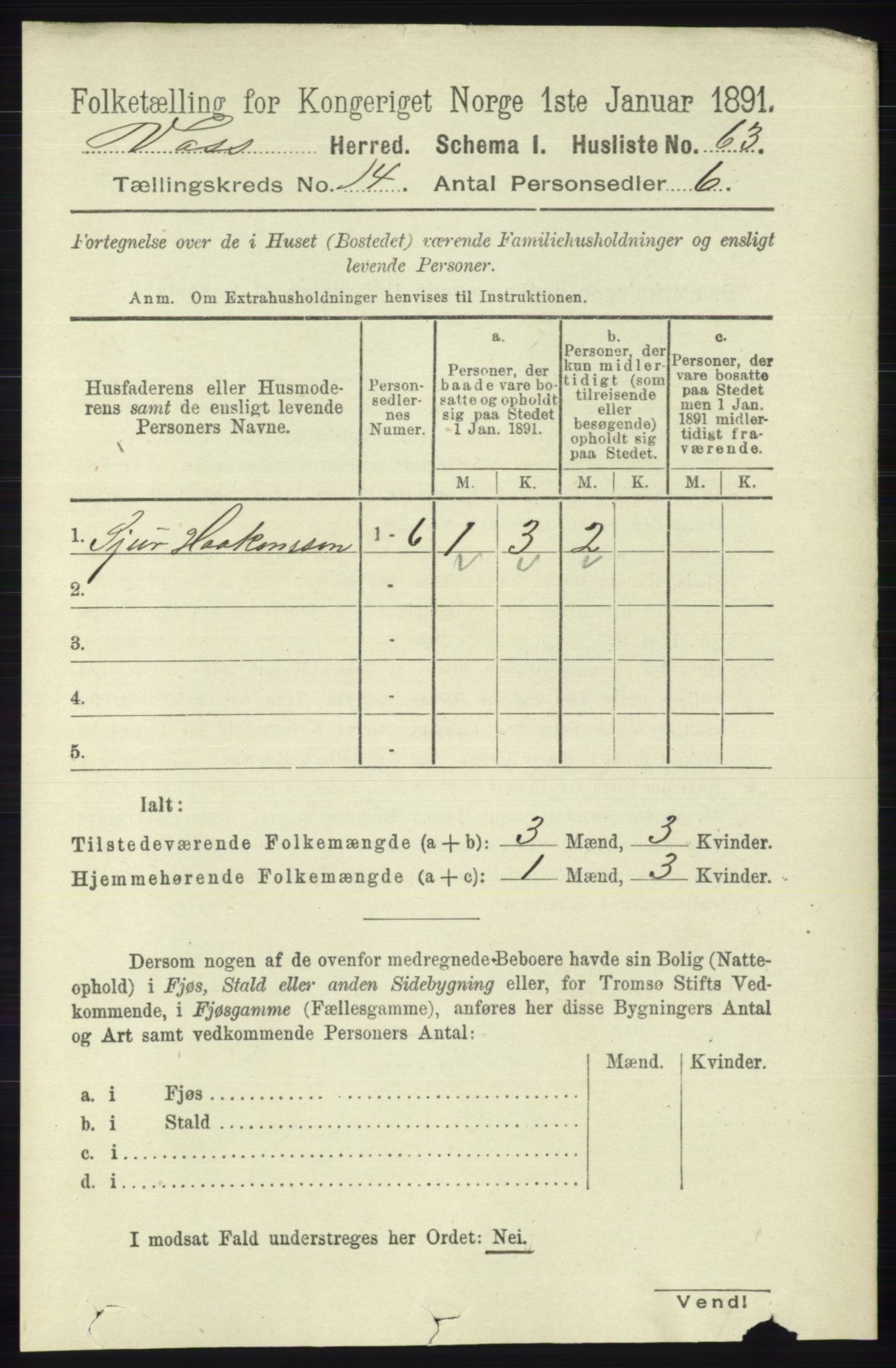 RA, 1891 census for 1235 Voss, 1891, p. 7245