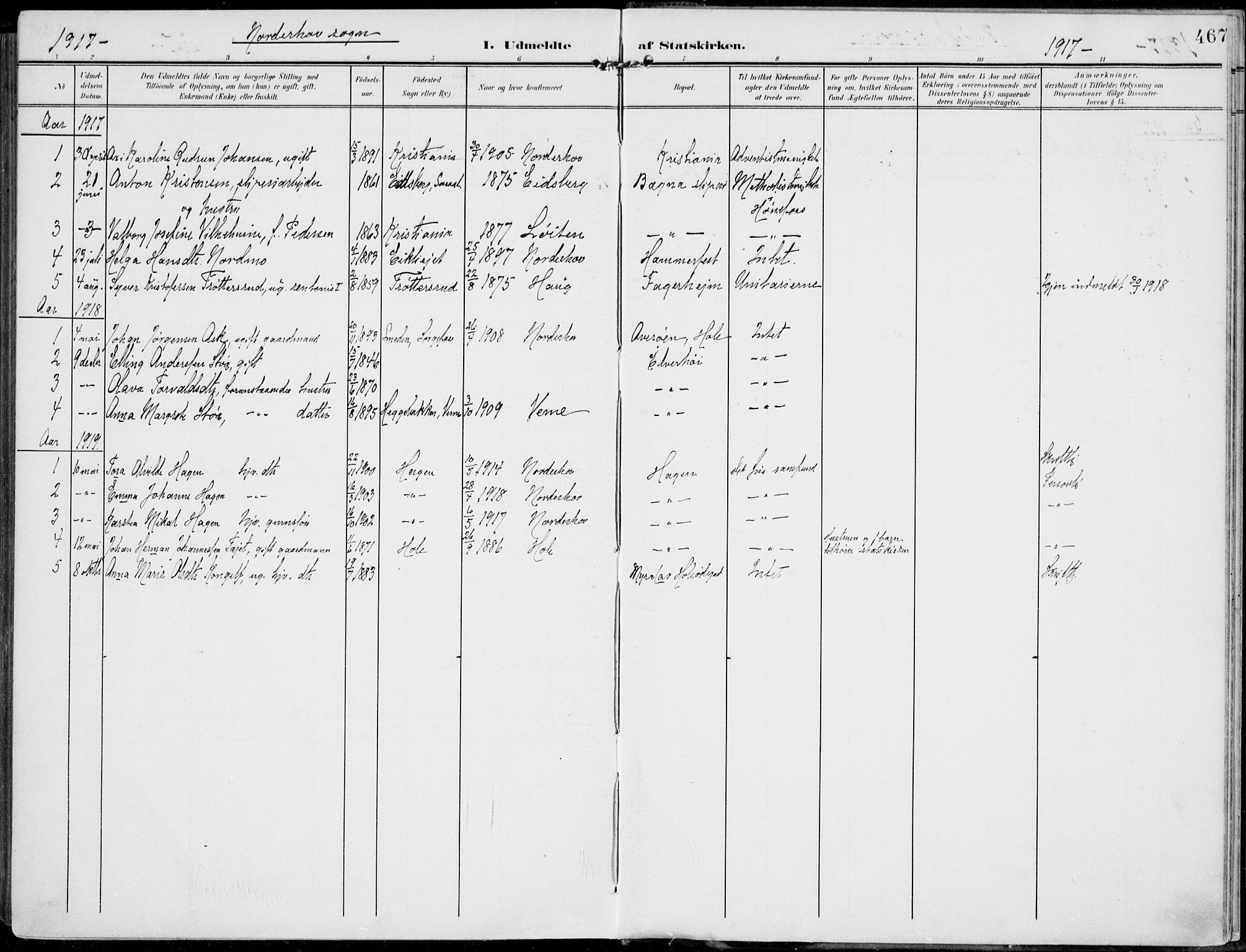 Norderhov kirkebøker, AV/SAKO-A-237/F/Fa/L0017: Parish register (official) no. 17, 1903-1919, p. 467