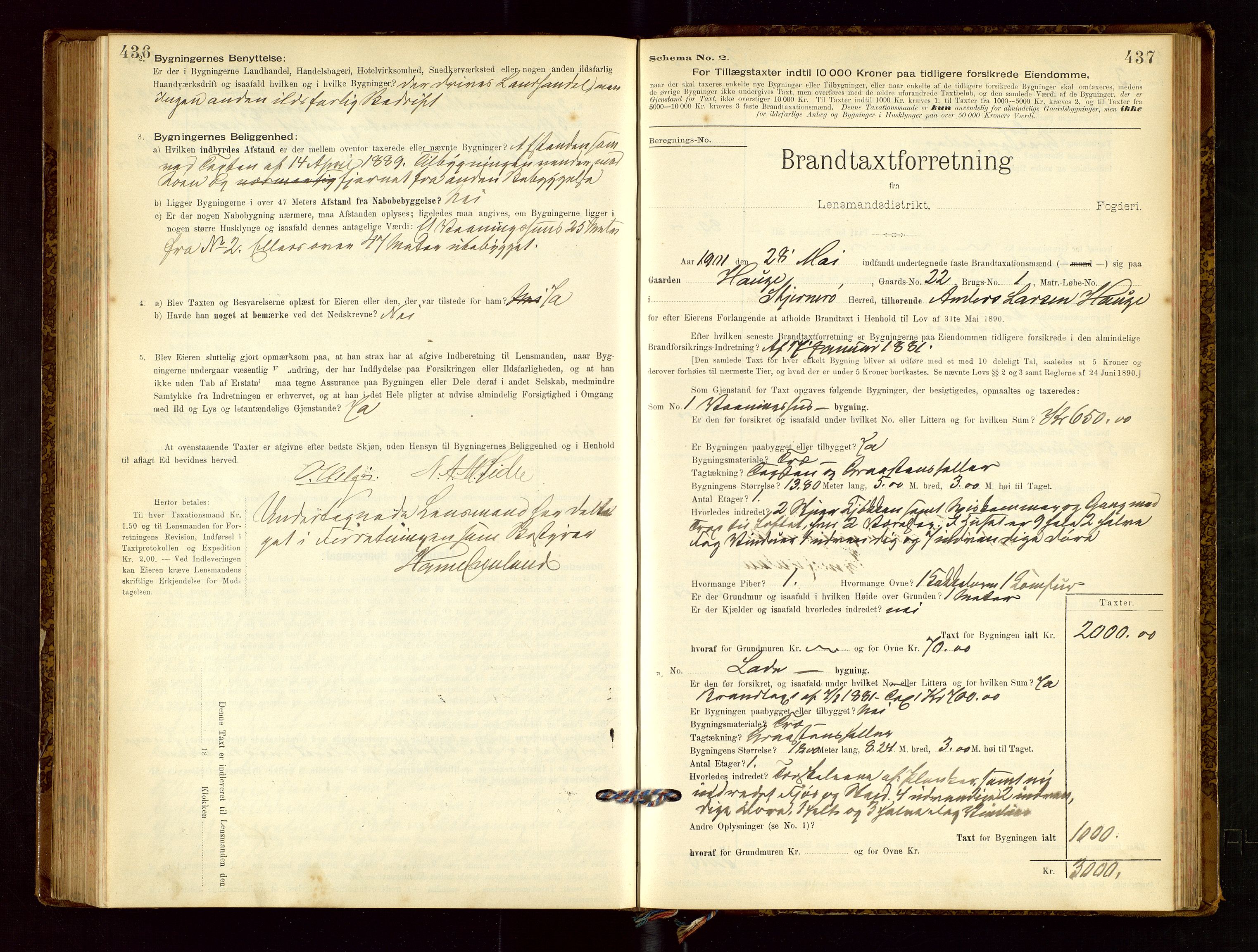 Nedstrand lensmannskontor, SAST/A-100236/Gob/L0001: "Brandtaxationsprotokol for Nerstrand Lensmandsdistrikt Ryfylke fogderi", 1895-1915, p. 436-437
