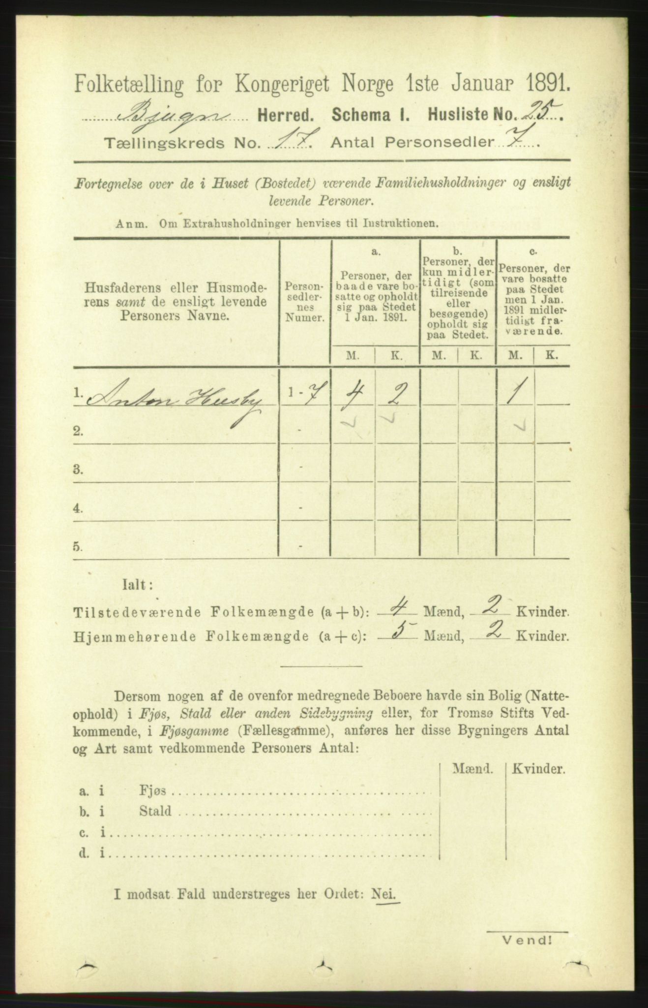 RA, 1891 census for 1627 Bjugn, 1891, p. 4690