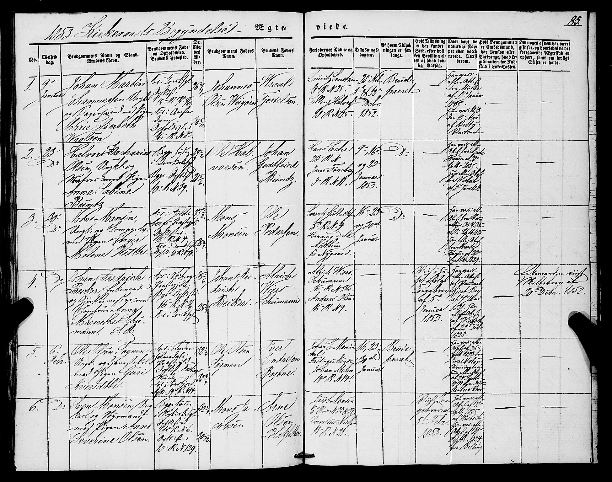 Domkirken sokneprestembete, SAB/A-74801/H/Haa/L0033: Parish register (official) no. D 1, 1841-1853, p. 85