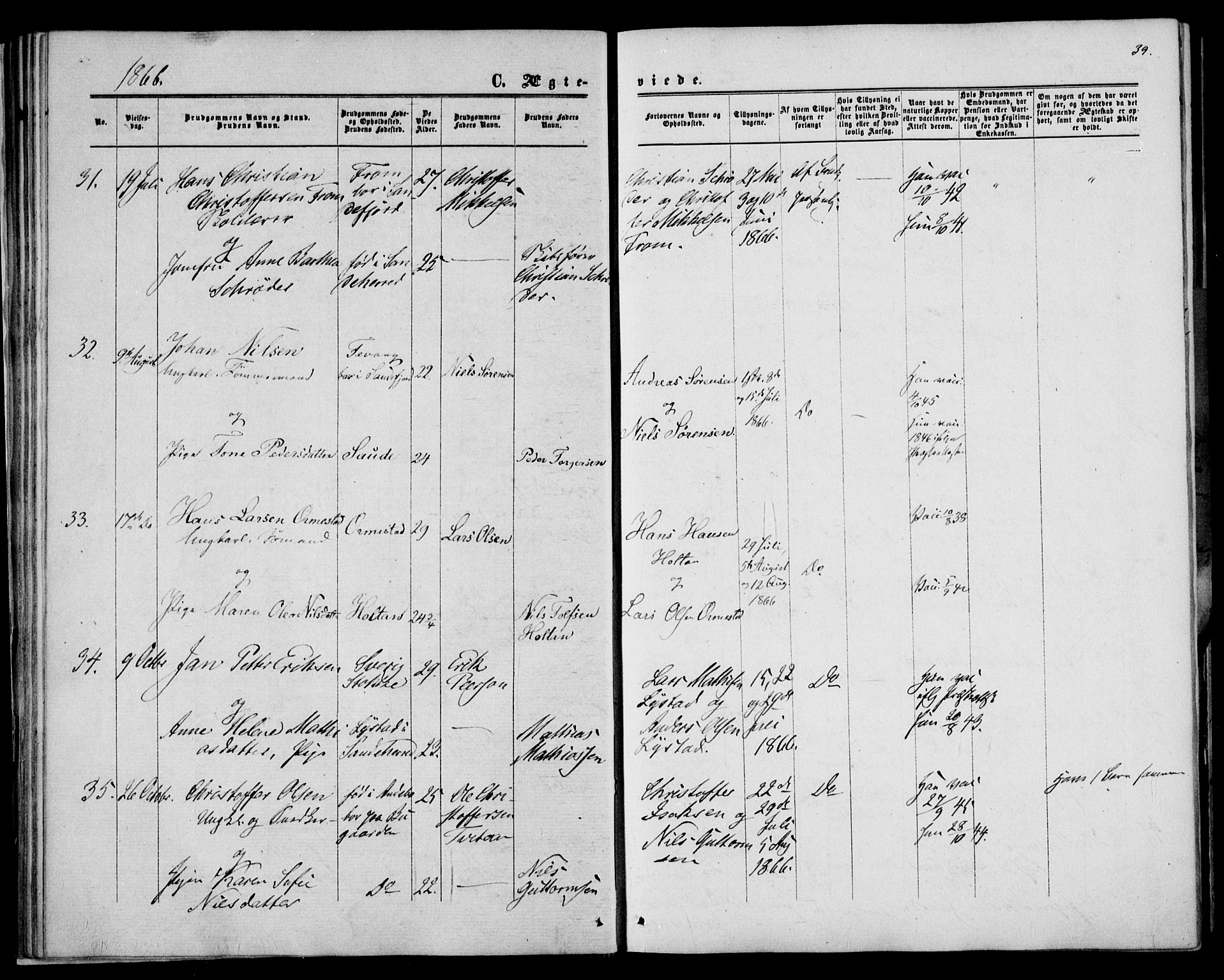 Sandar kirkebøker, AV/SAKO-A-243/F/Fa/L0009: Parish register (official) no. 9, 1862-1871, p. 39