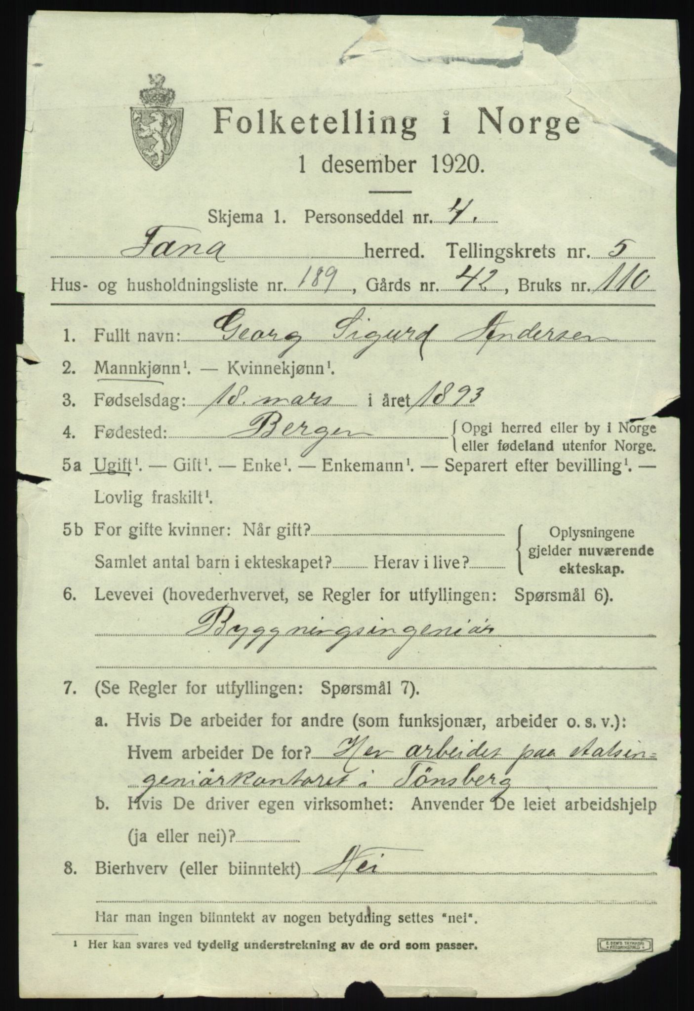 SAB, 1920 census for Fana, 1920, p. 10121