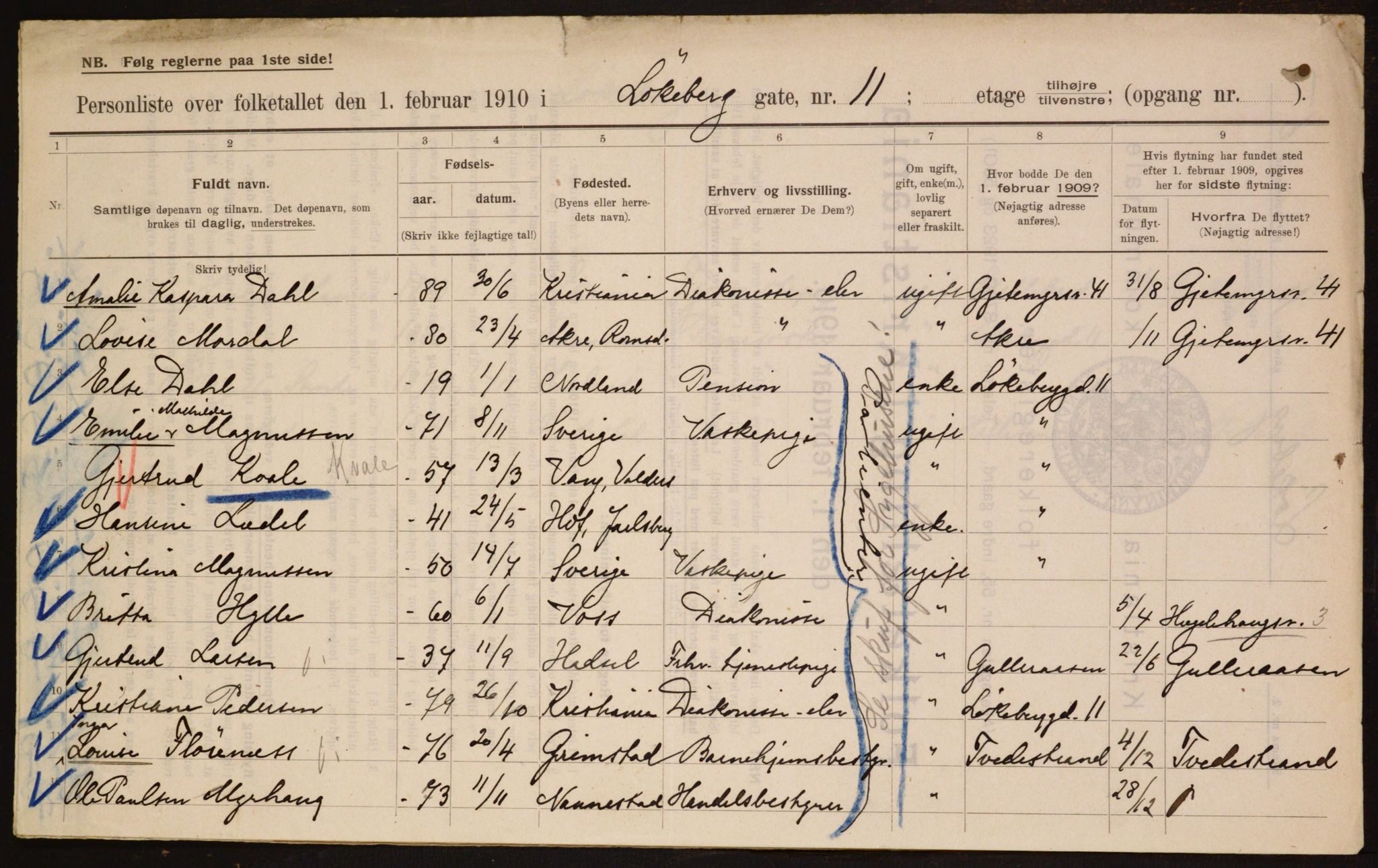 OBA, Municipal Census 1910 for Kristiania, 1910, p. 56601