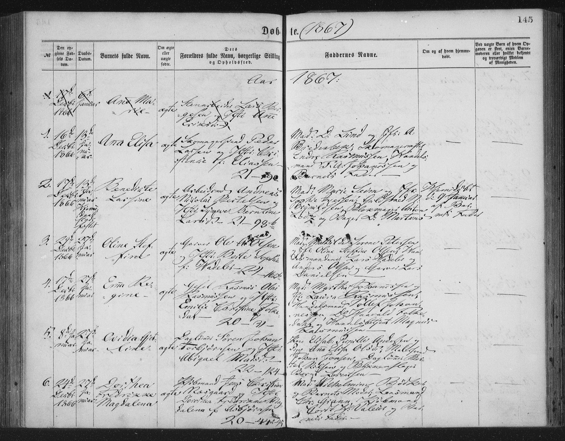 Korskirken sokneprestembete, SAB/A-76101/H/Haa/L0019: Parish register (official) no. B 5, 1866-1871, p. 145