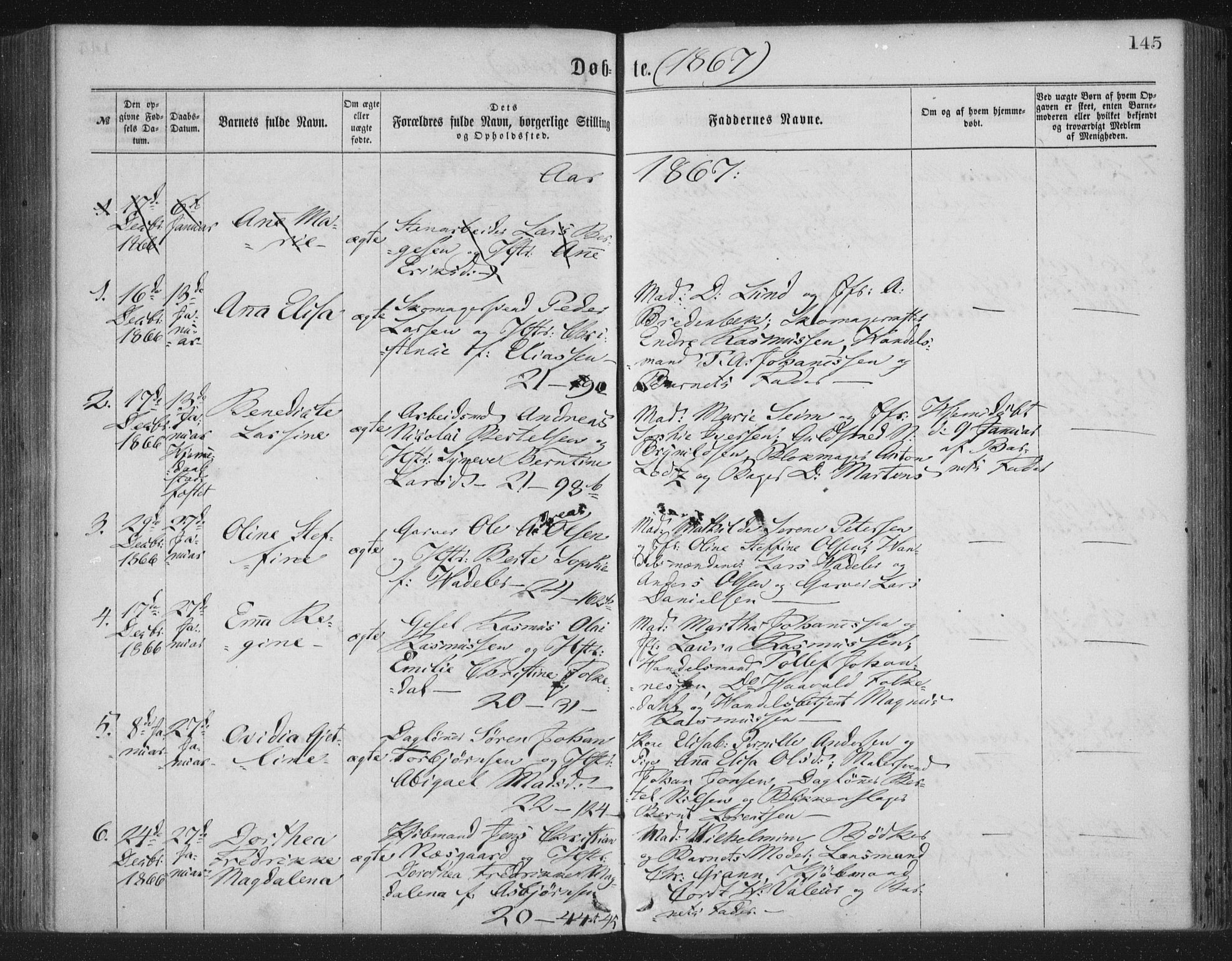 Korskirken sokneprestembete, AV/SAB-A-76101/H/Haa/L0019: Parish register (official) no. B 5, 1866-1871, p. 145