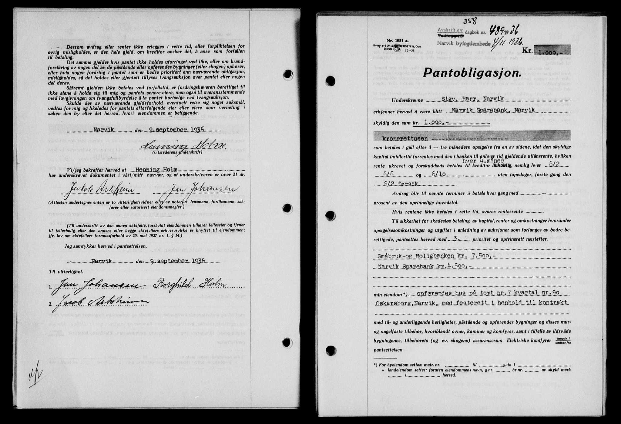 Narvik sorenskriveri, SAT/A-0002/1/2/2C/2Ca/L0011: Mortgage book no. 14, 1935-1937, Deed date: 04.11.1936