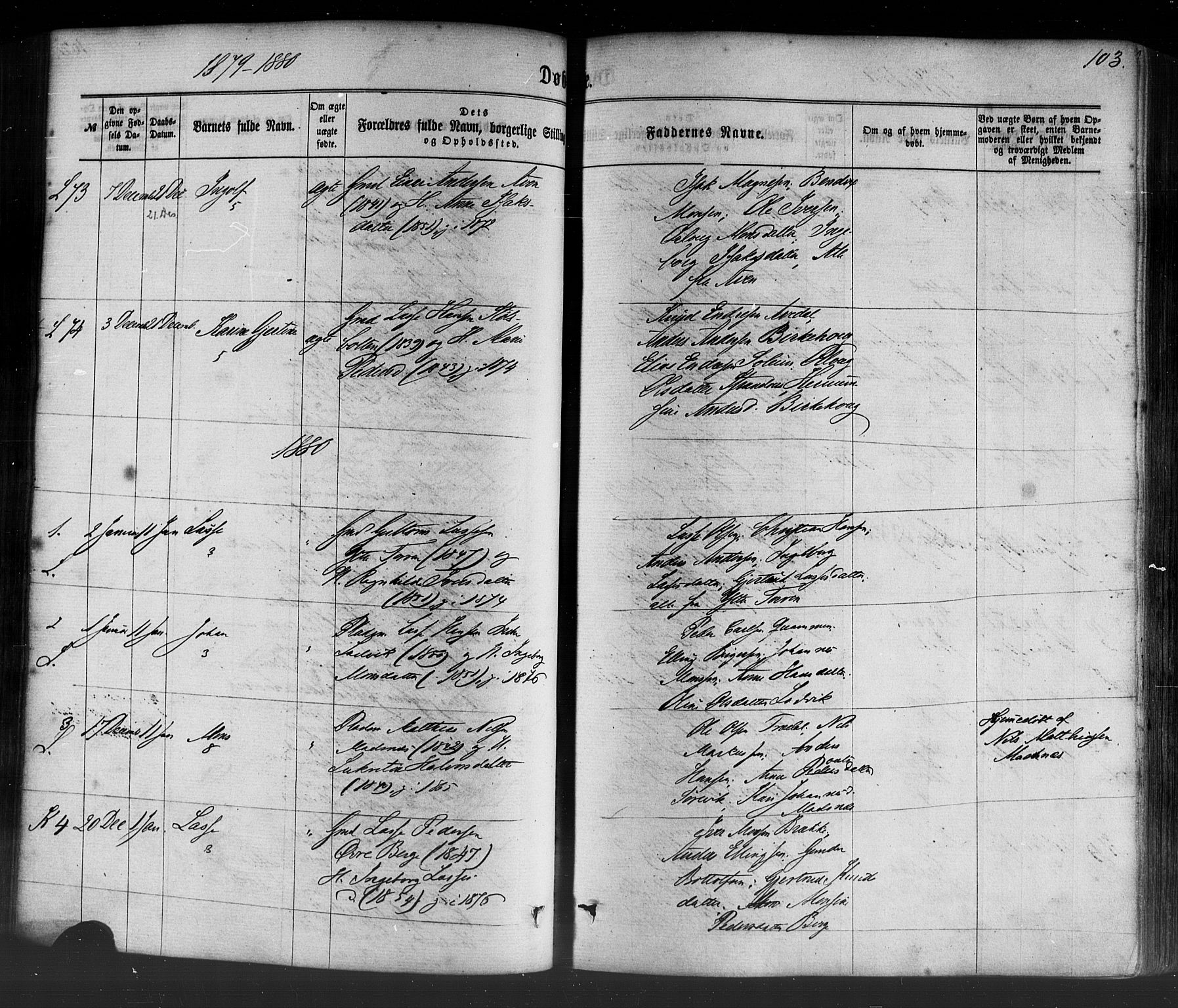 Lavik sokneprestembete, AV/SAB-A-80901: Parish register (official) no. A 4, 1864-1881, p. 103