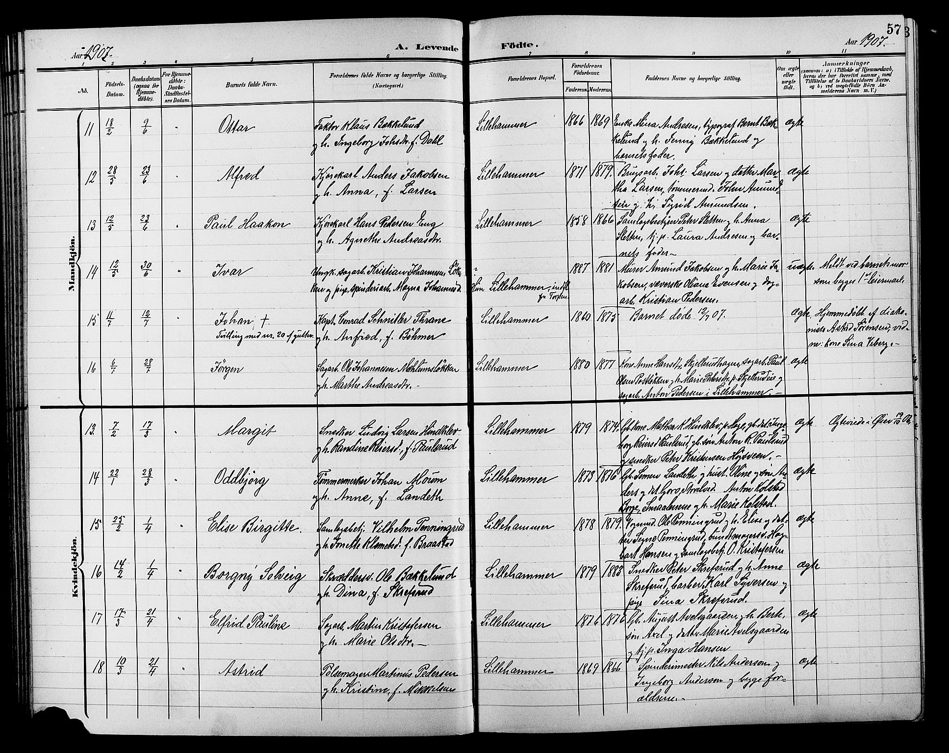 Lillehammer prestekontor, AV/SAH-PREST-088/H/Ha/Hab/L0001: Parish register (copy) no. 1, 1901-1913, p. 57