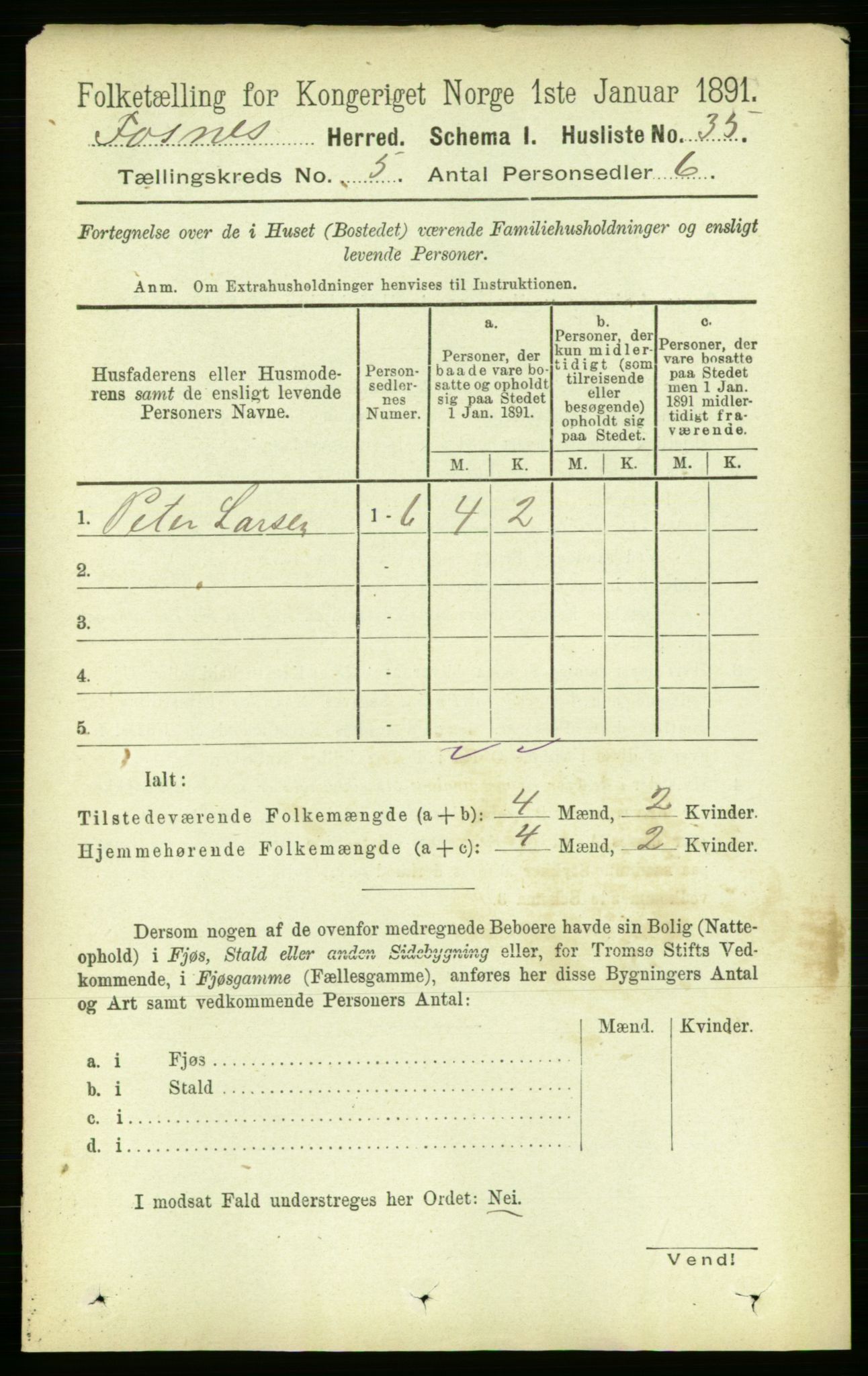 RA, 1891 census for 1748 Fosnes, 1891, p. 1927