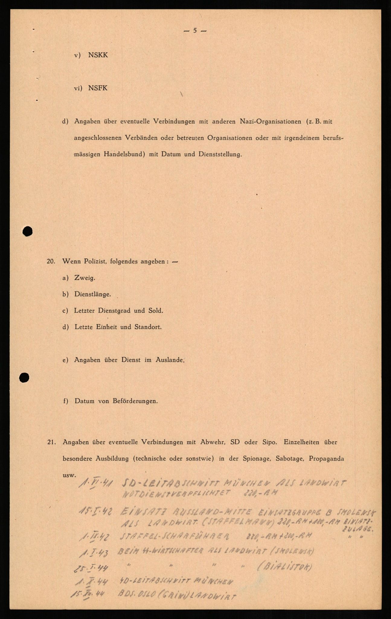 Forsvaret, Forsvarets overkommando II, RA/RAFA-3915/D/Db/L0017: CI Questionaires. Tyske okkupasjonsstyrker i Norge. Tyskere., 1945-1946, p. 341