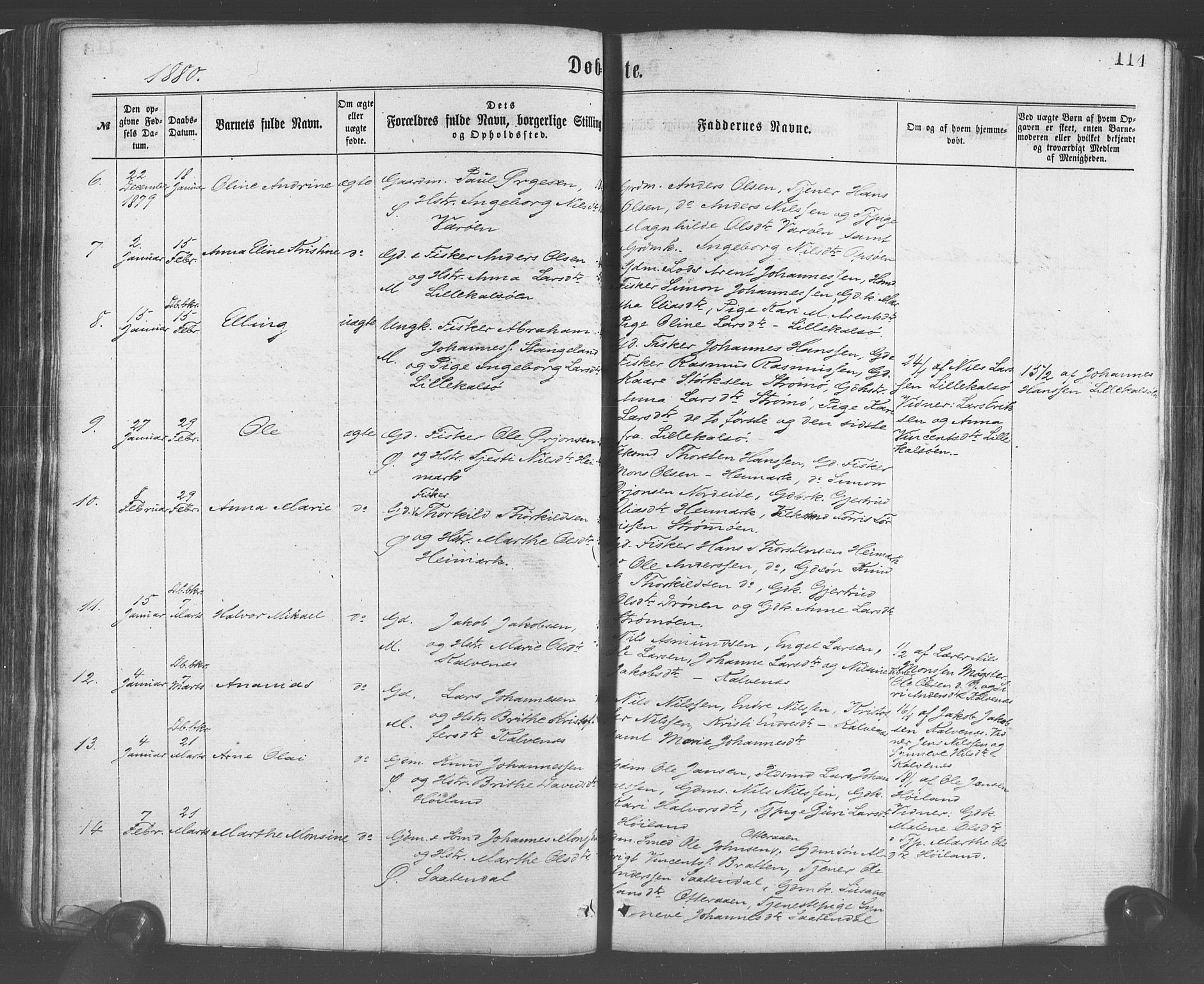 Sund sokneprestembete, AV/SAB-A-99930: Parish register (official) no. A 15, 1867-1881, p. 114