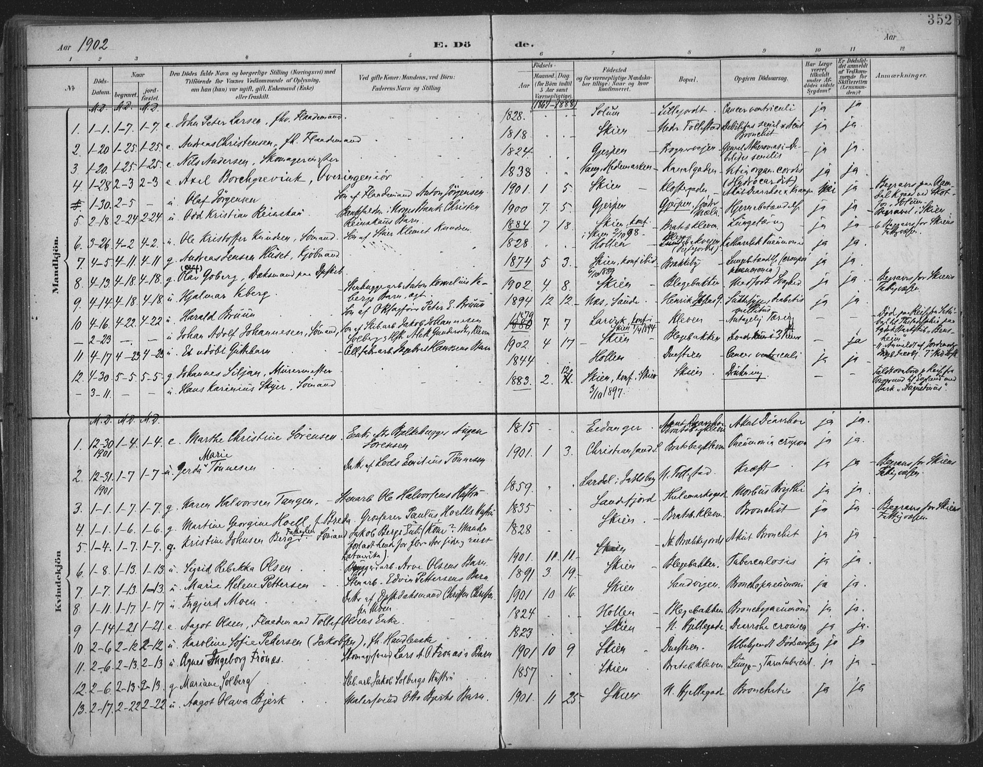 Skien kirkebøker, SAKO/A-302/F/Fa/L0011: Parish register (official) no. 11, 1900-1907, p. 352