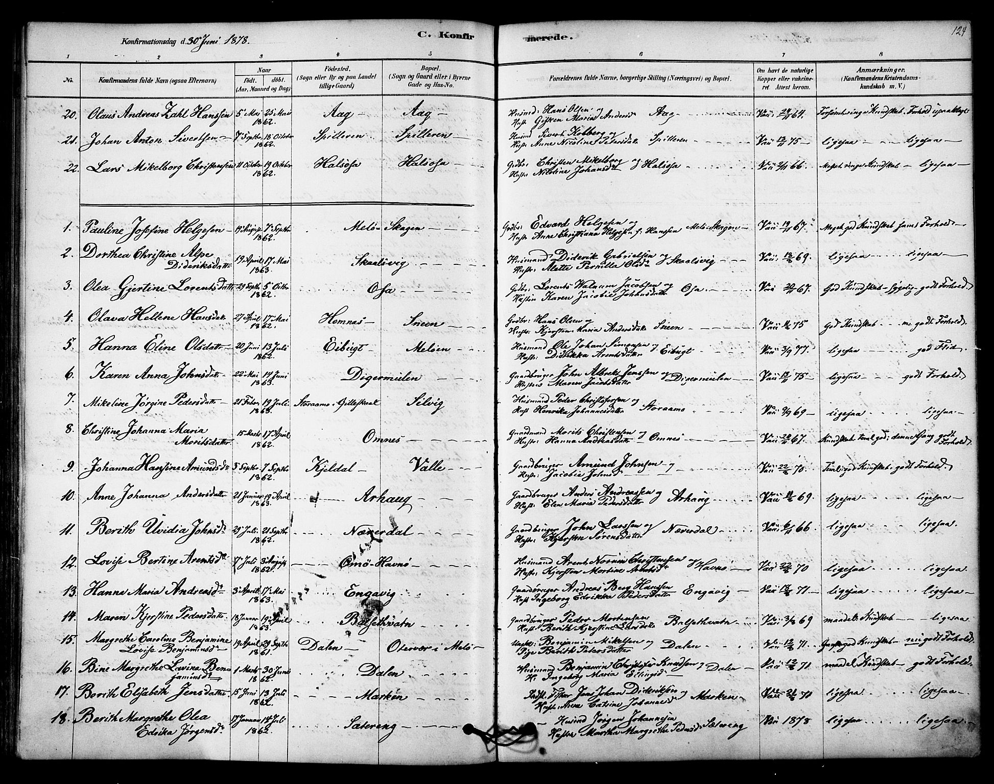 Ministerialprotokoller, klokkerbøker og fødselsregistre - Nordland, SAT/A-1459/843/L0626: Parish register (official) no. 843A01, 1878-1907, p. 124