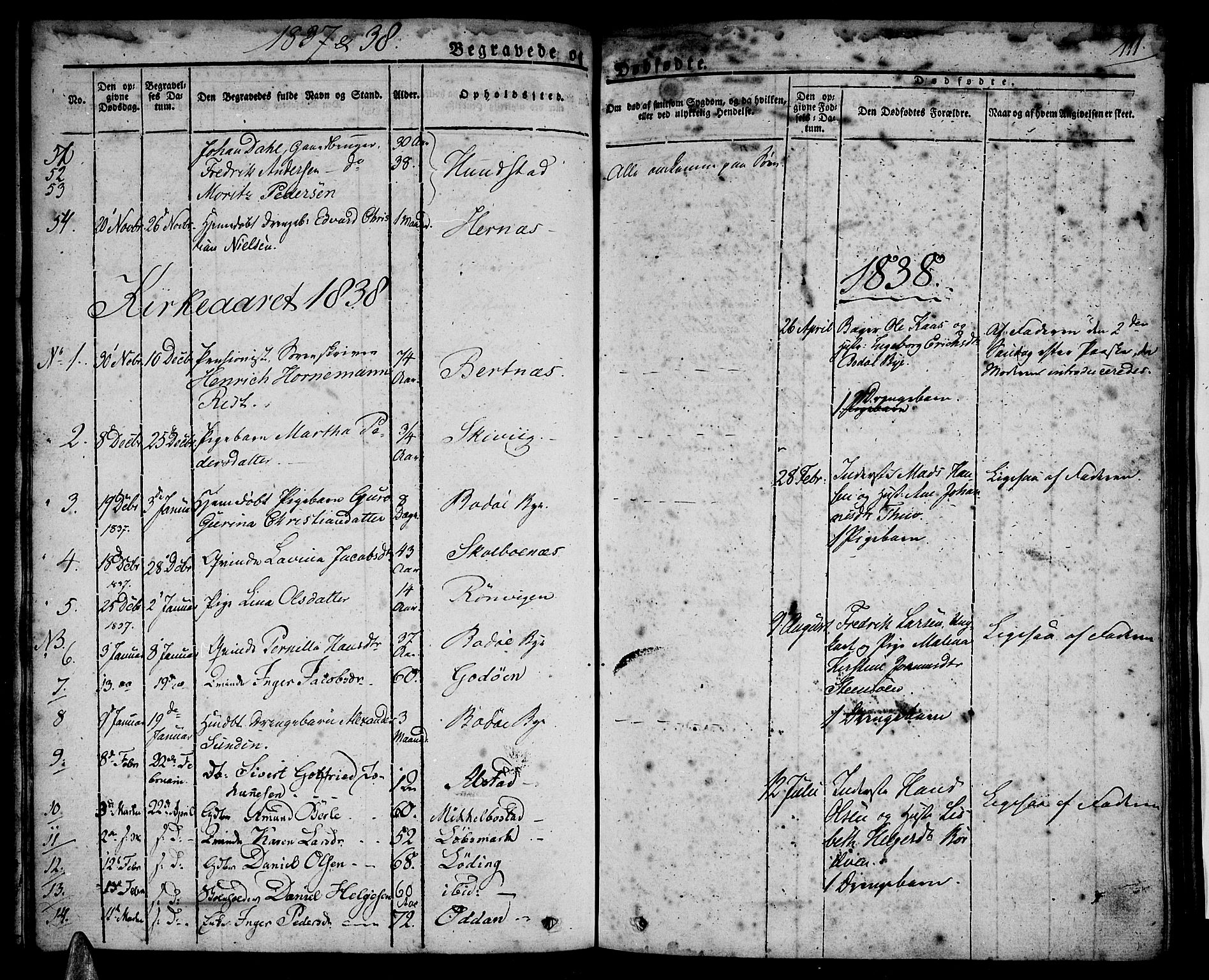 Ministerialprotokoller, klokkerbøker og fødselsregistre - Nordland, SAT/A-1459/801/L0006: Parish register (official) no. 801A06, 1834-1845, p. 111