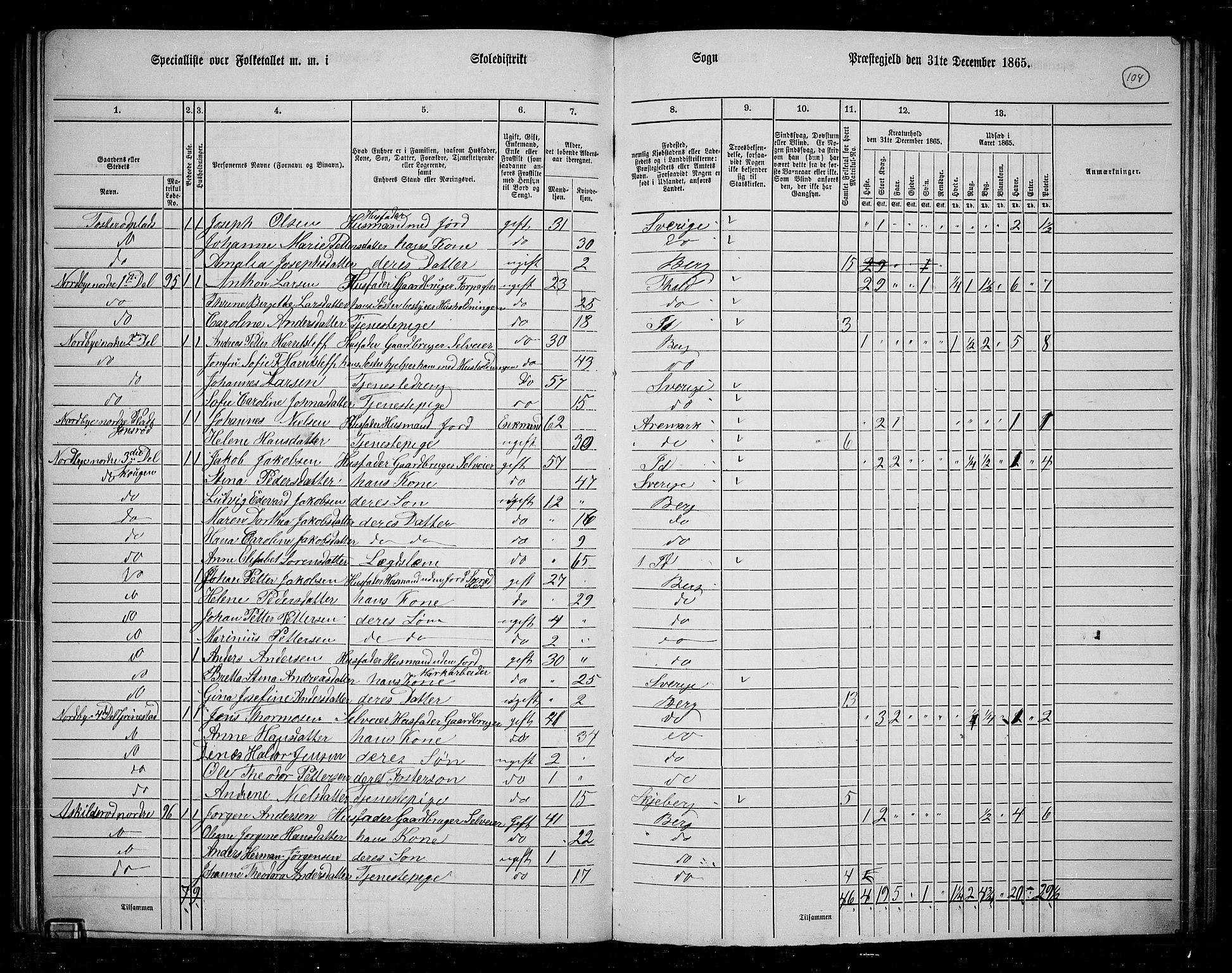 RA, 1865 census for Berg, 1865, p. 93