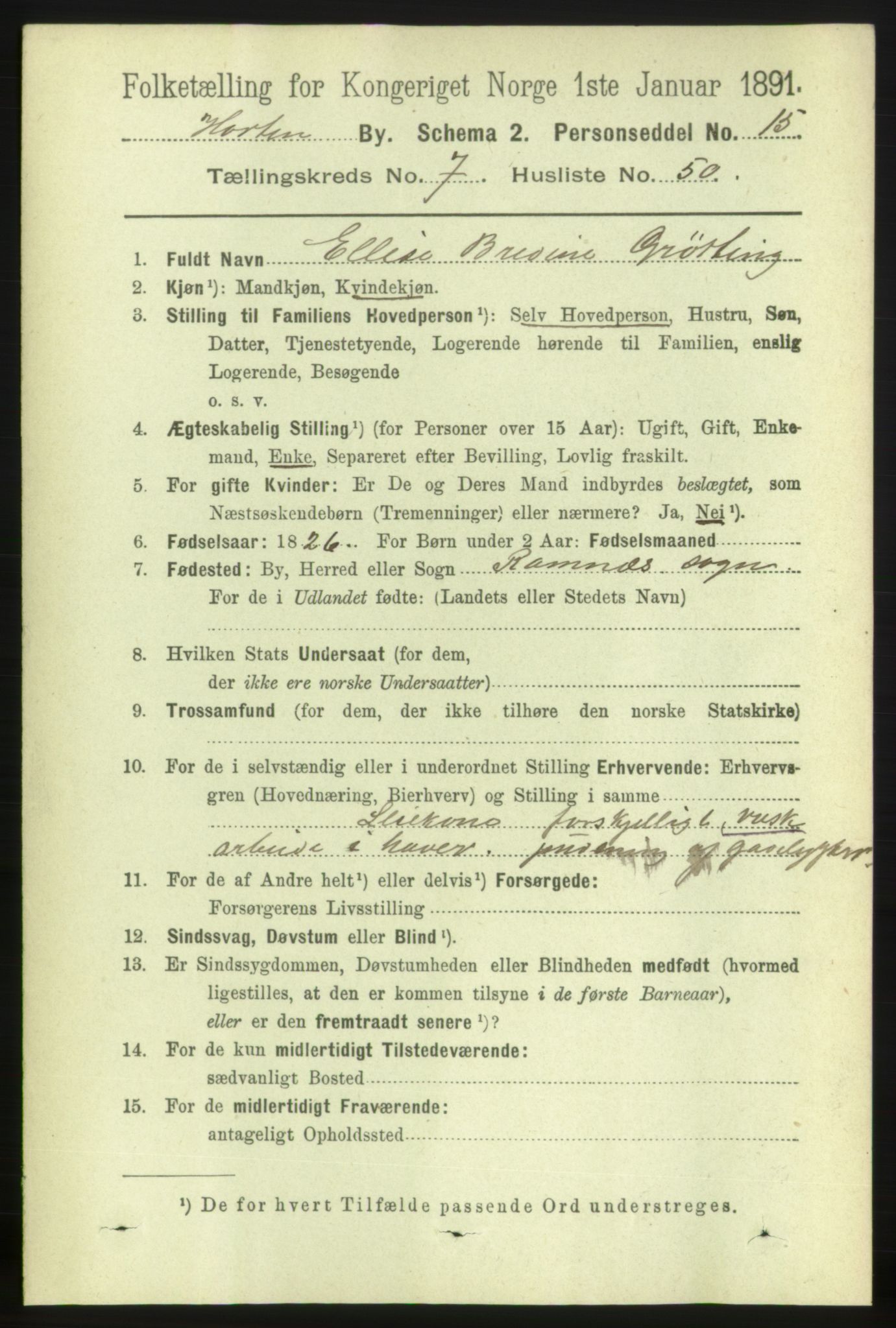 RA, 1891 census for 0703 Horten, 1891, p. 4849