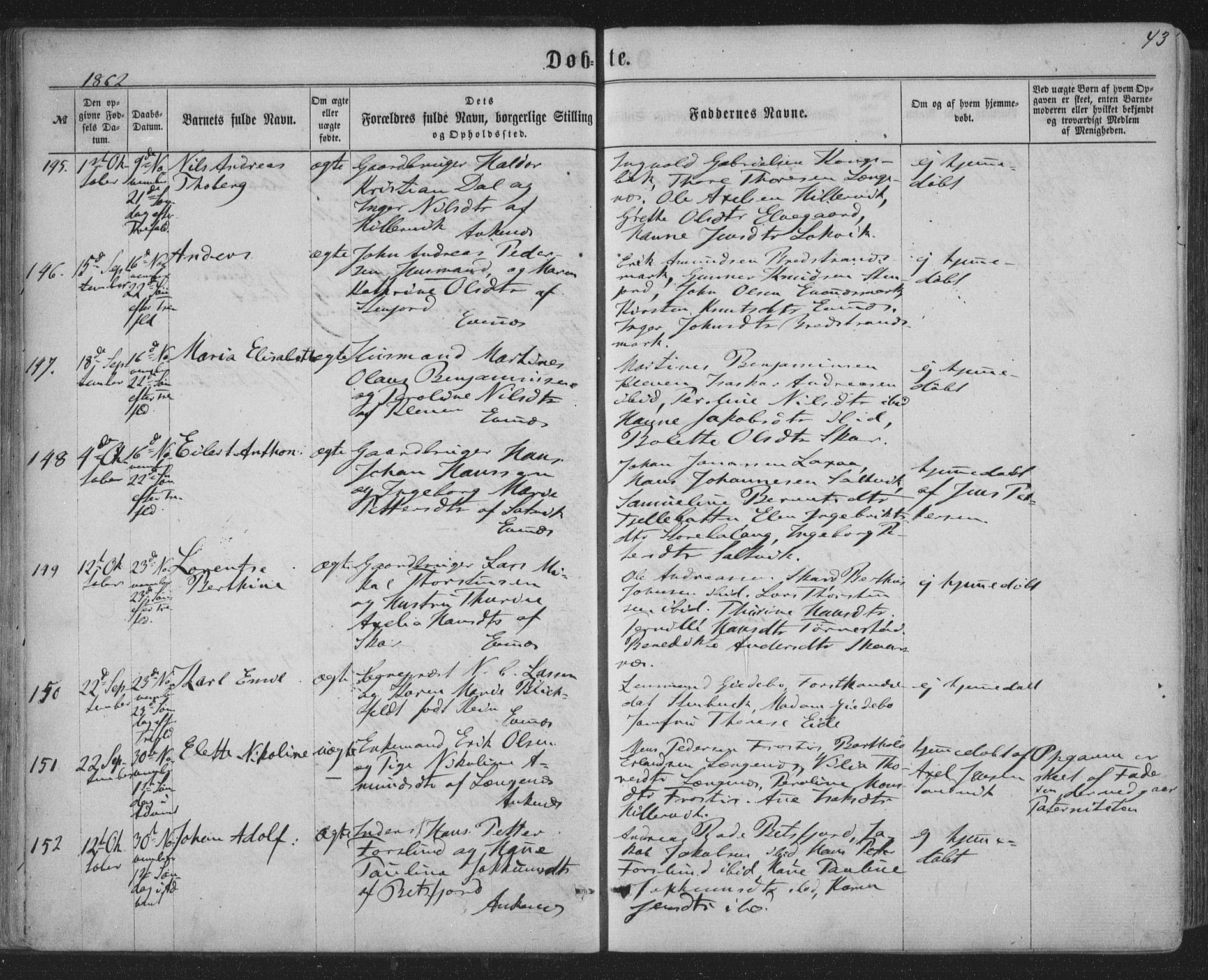 Ministerialprotokoller, klokkerbøker og fødselsregistre - Nordland, SAT/A-1459/863/L0896: Parish register (official) no. 863A08, 1861-1871, p. 43