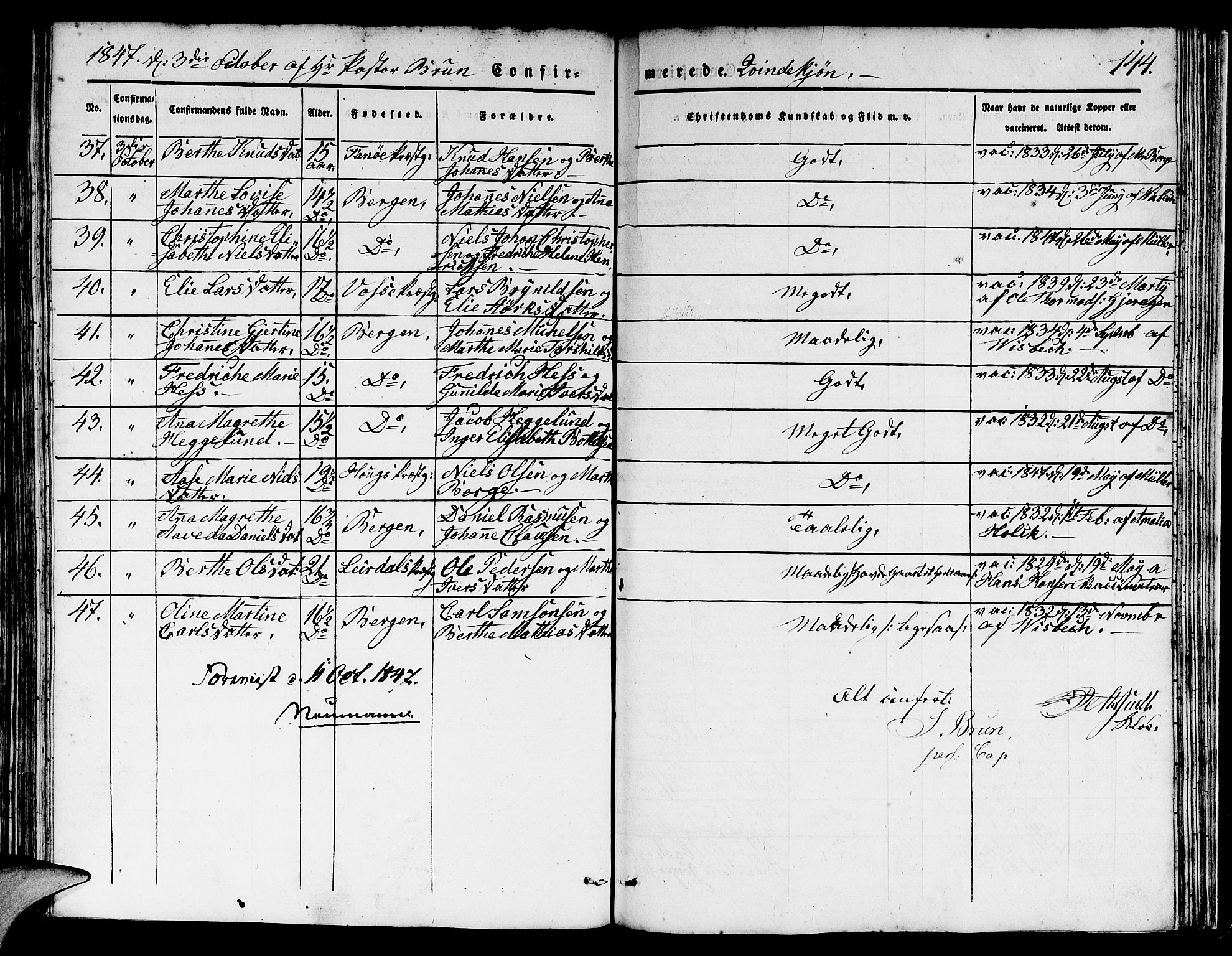 Domkirken sokneprestembete, AV/SAB-A-74801/H/Hab/L0022: Parish register (copy) no. C 2, 1839-1854, p. 144