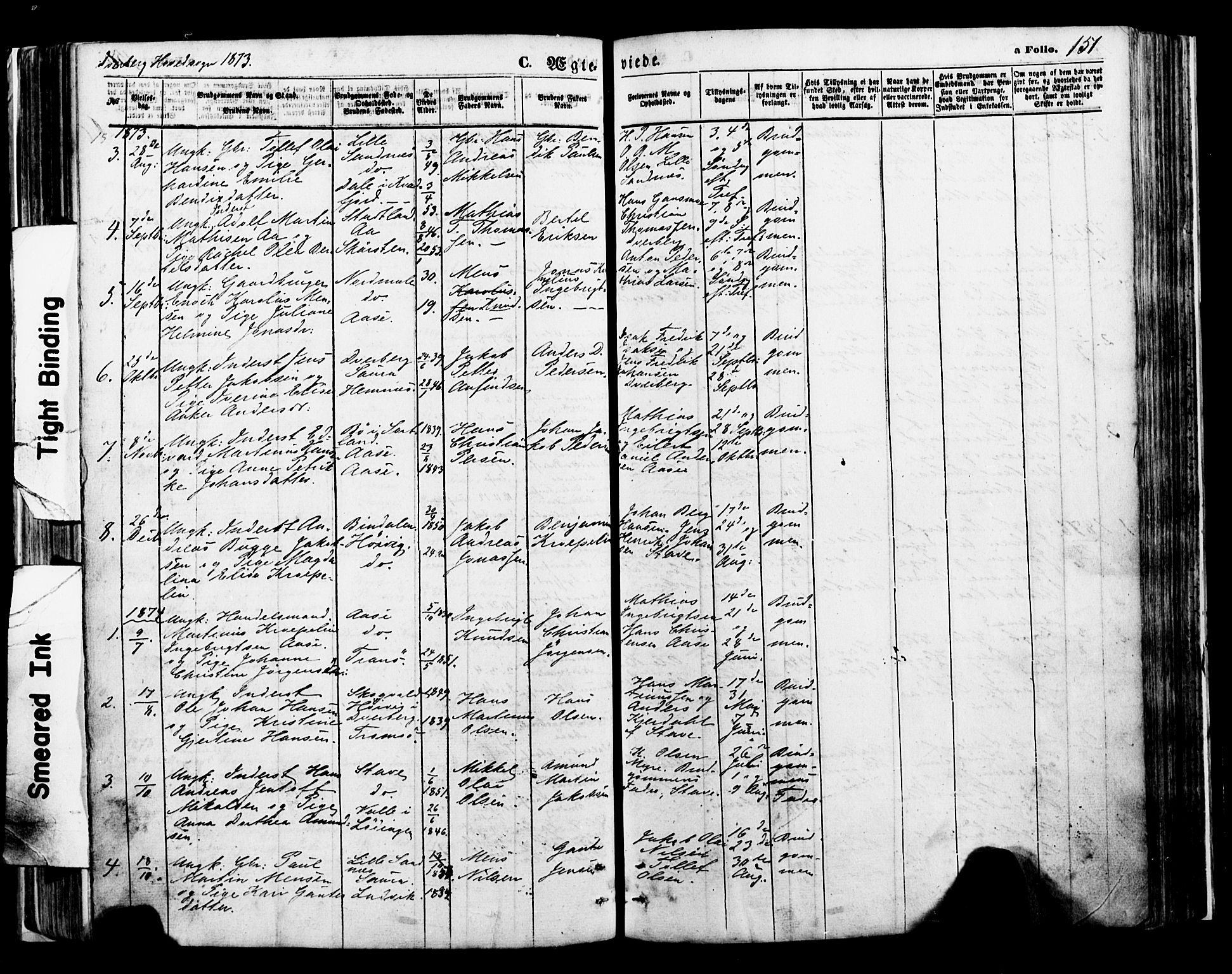 Ministerialprotokoller, klokkerbøker og fødselsregistre - Nordland, AV/SAT-A-1459/897/L1397: Parish register (official) no. 897A05 /1, 1867-1880, p. 151