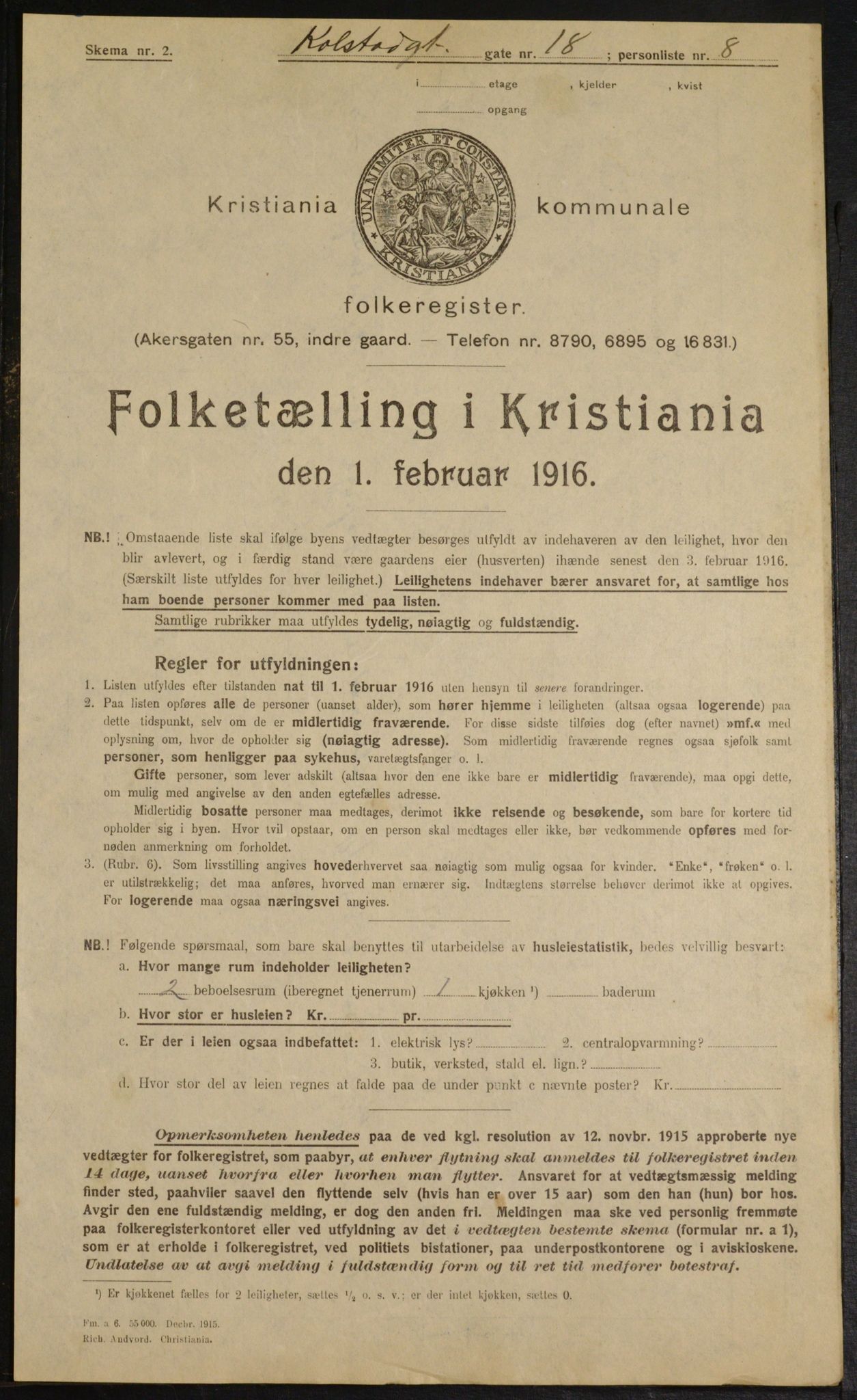 OBA, Municipal Census 1916 for Kristiania, 1916, p. 53558