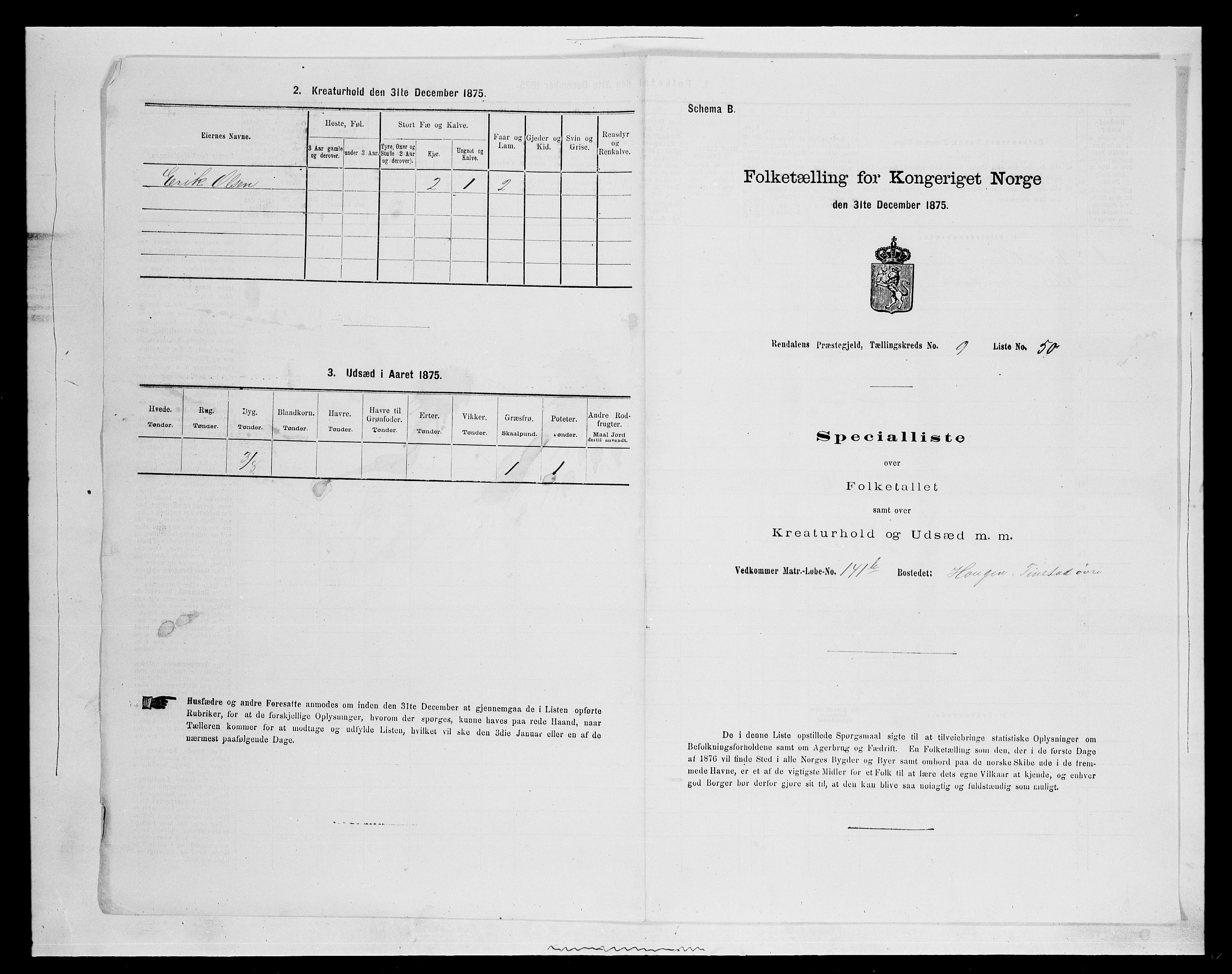 SAH, 1875 census for 0432P Rendalen, 1875, p. 914