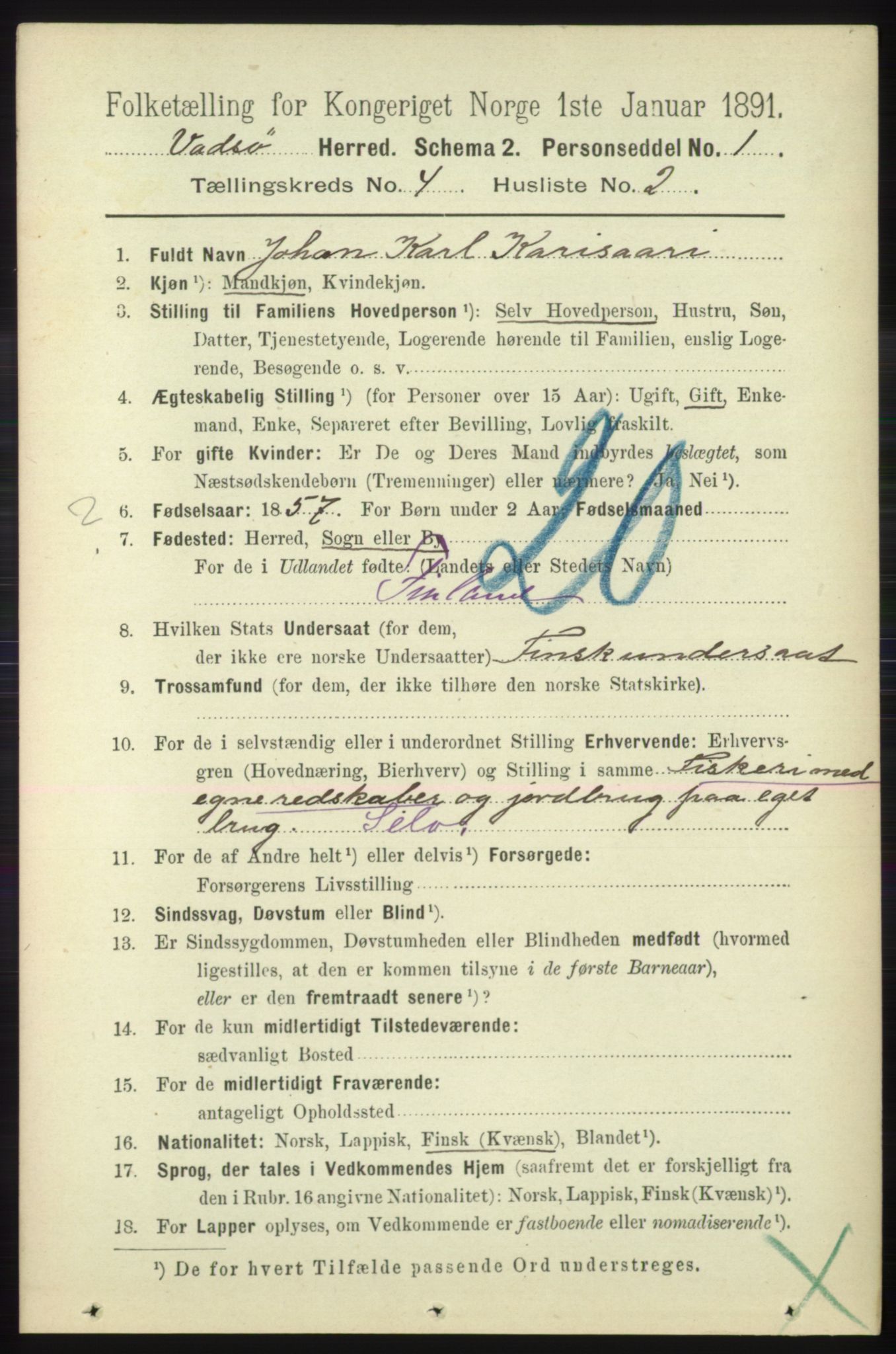 RA, 1891 census for 2029 Vadsø, 1891, p. 1211
