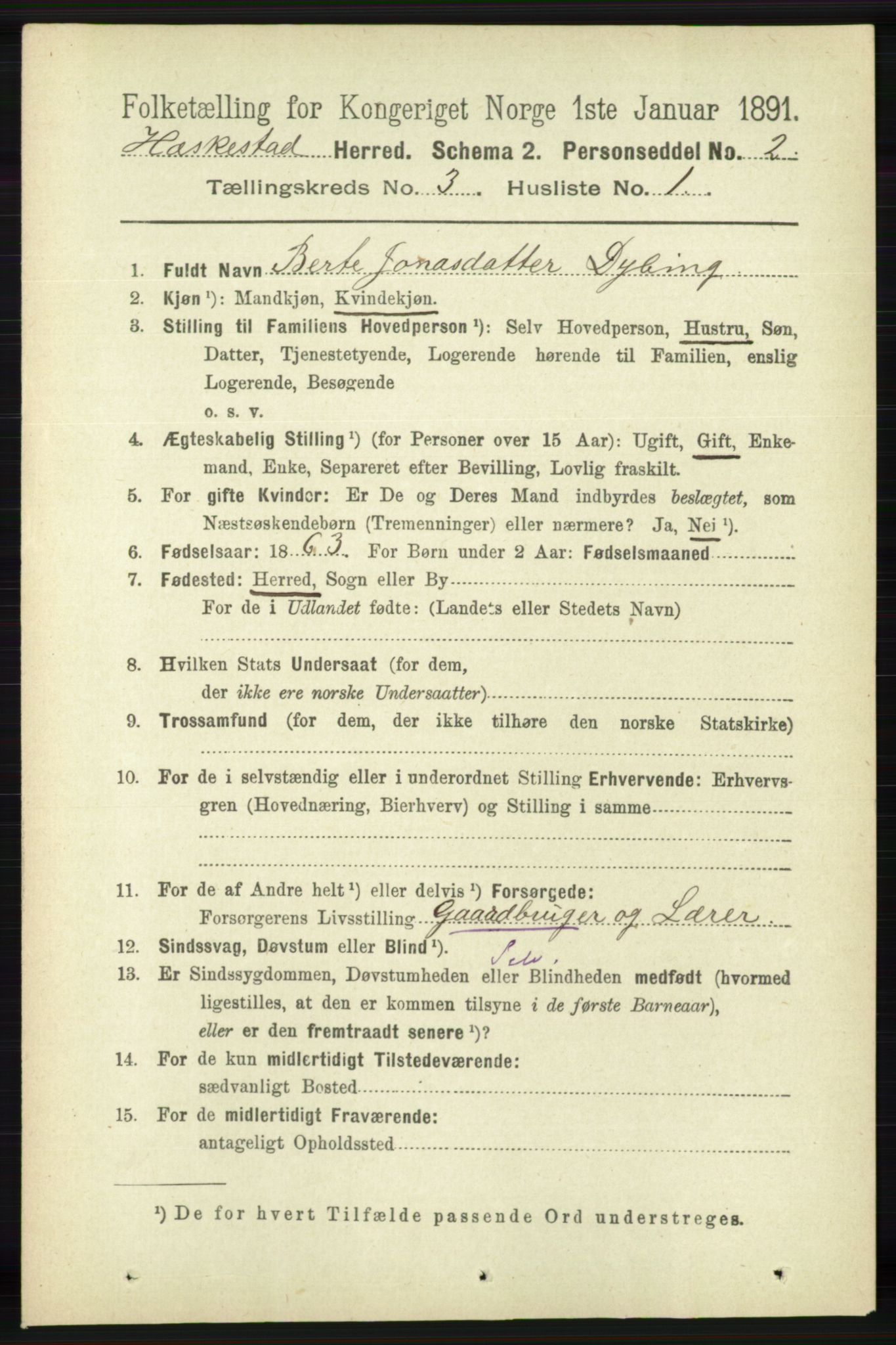 RA, 1891 census for 1113 Heskestad, 1891, p. 409