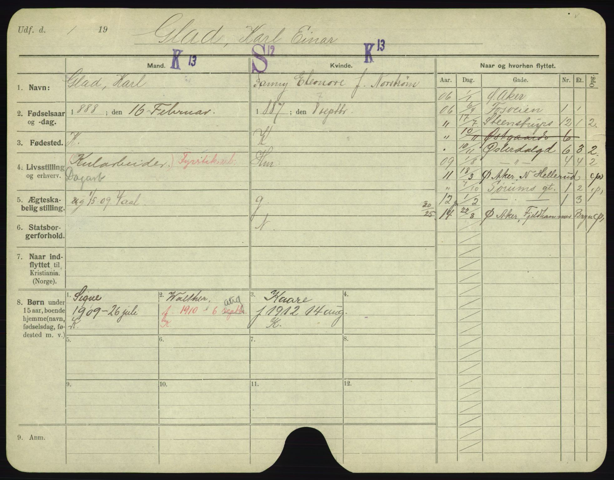 Oslo folkeregister, Registerkort, AV/SAO-A-11715/F/Fa/Fac/L0003: Menn, 1906-1914, p. 501a