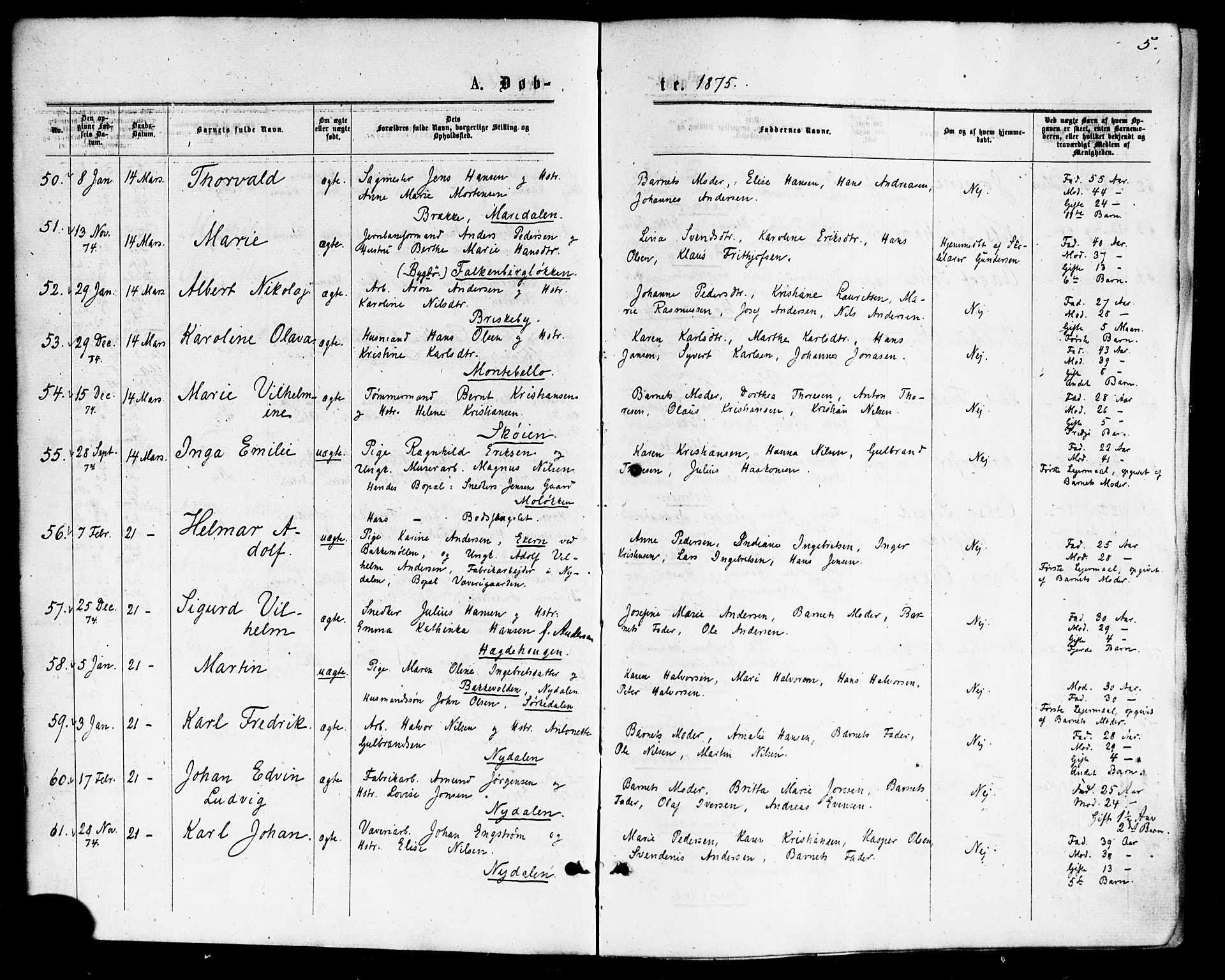 Vestre Aker prestekontor Kirkebøker, AV/SAO-A-10025/F/Fa/L0007: Parish register (official) no. 7, 1875-1886, p. 5