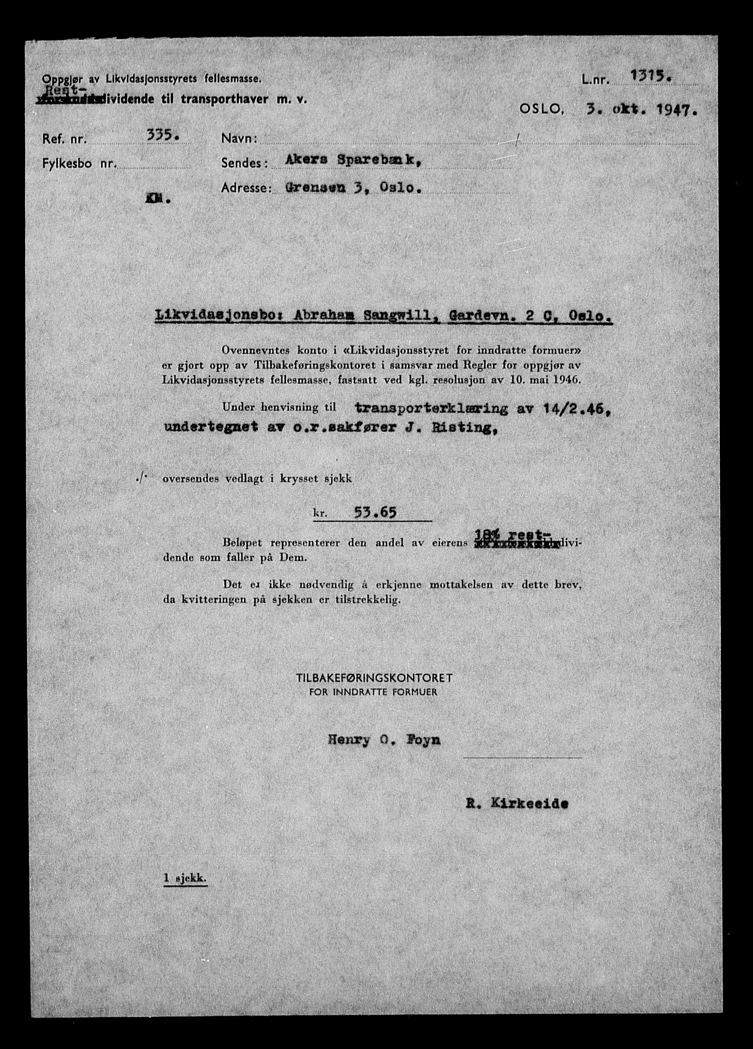 Justisdepartementet, Tilbakeføringskontoret for inndratte formuer, AV/RA-S-1564/H/Hc/Hcc/L0977: --, 1945-1947, p. 84