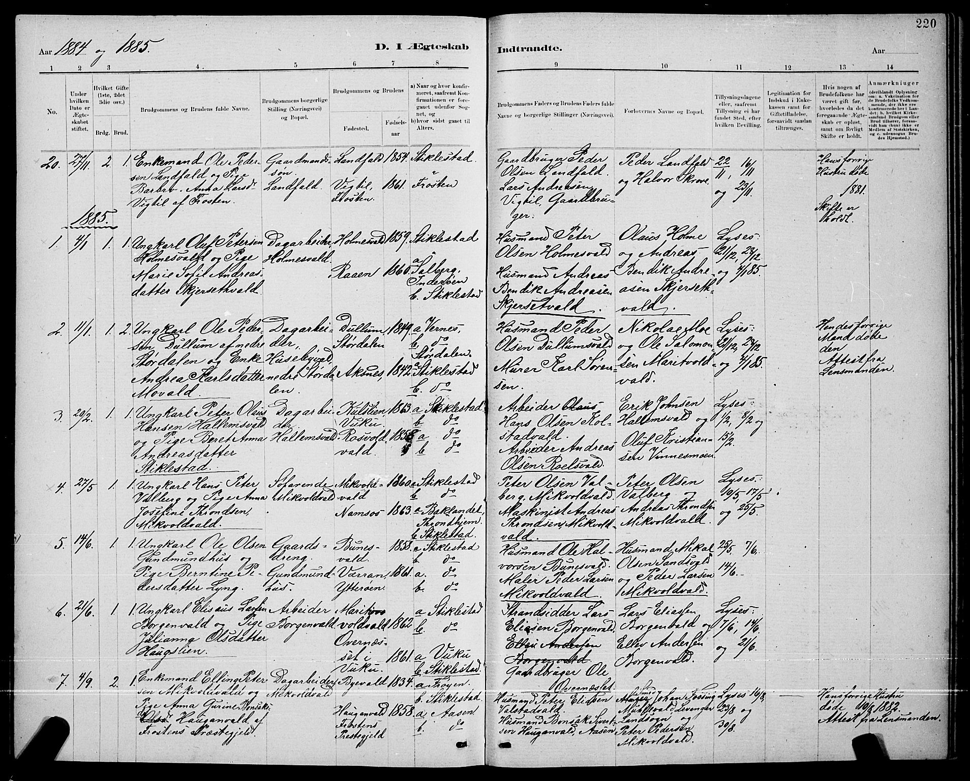 Ministerialprotokoller, klokkerbøker og fødselsregistre - Nord-Trøndelag, SAT/A-1458/723/L0256: Parish register (copy) no. 723C04, 1879-1890, p. 220