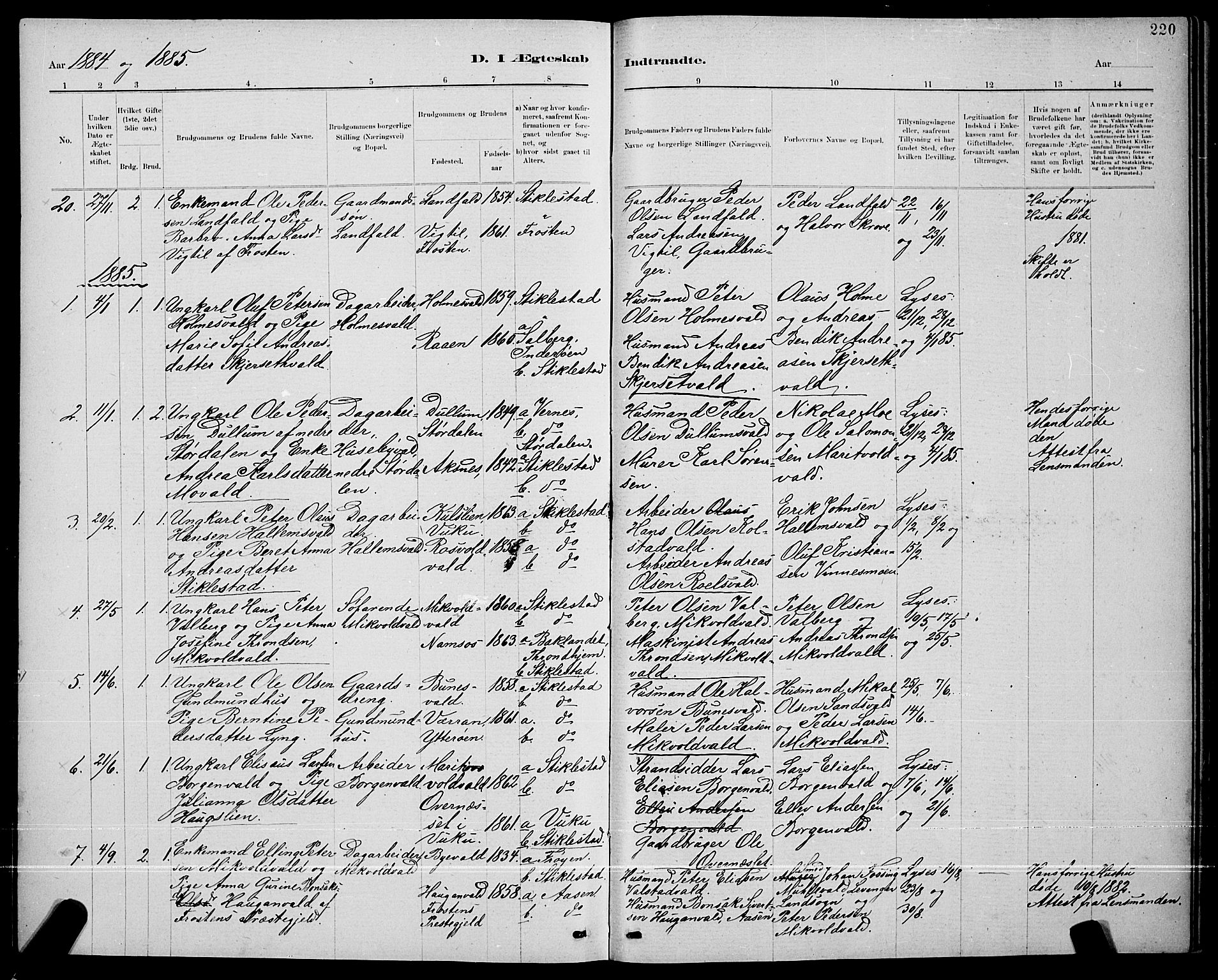 Ministerialprotokoller, klokkerbøker og fødselsregistre - Nord-Trøndelag, AV/SAT-A-1458/723/L0256: Parish register (copy) no. 723C04, 1879-1890, p. 220