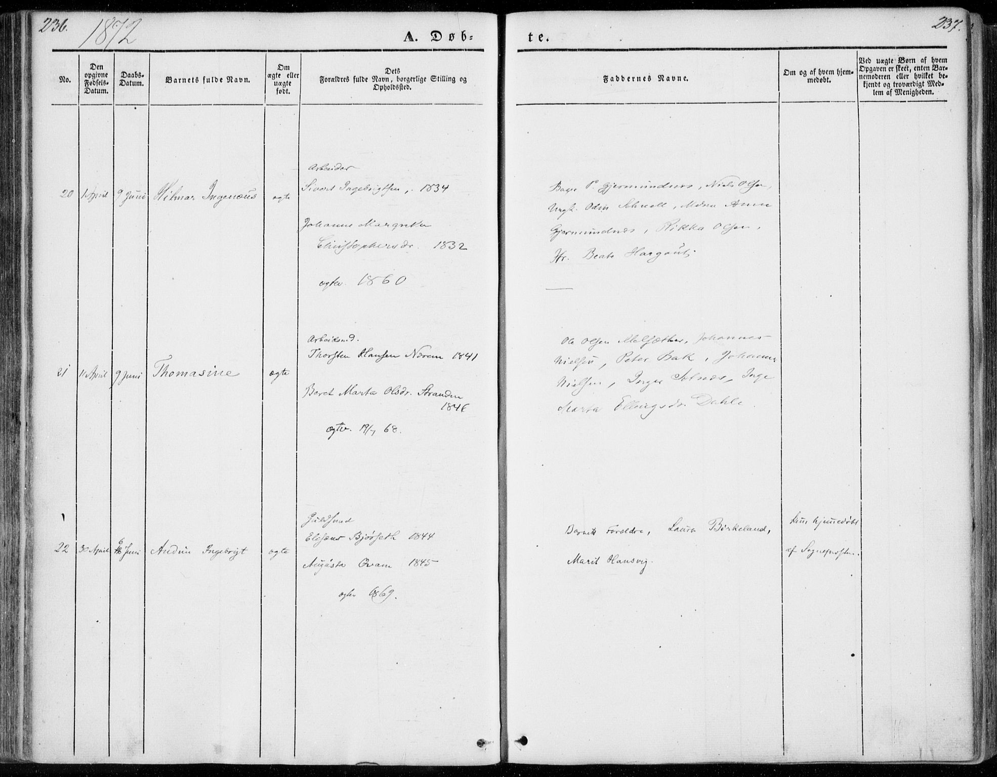 Ministerialprotokoller, klokkerbøker og fødselsregistre - Møre og Romsdal, AV/SAT-A-1454/558/L0689: Parish register (official) no. 558A03, 1843-1872, p. 236-237