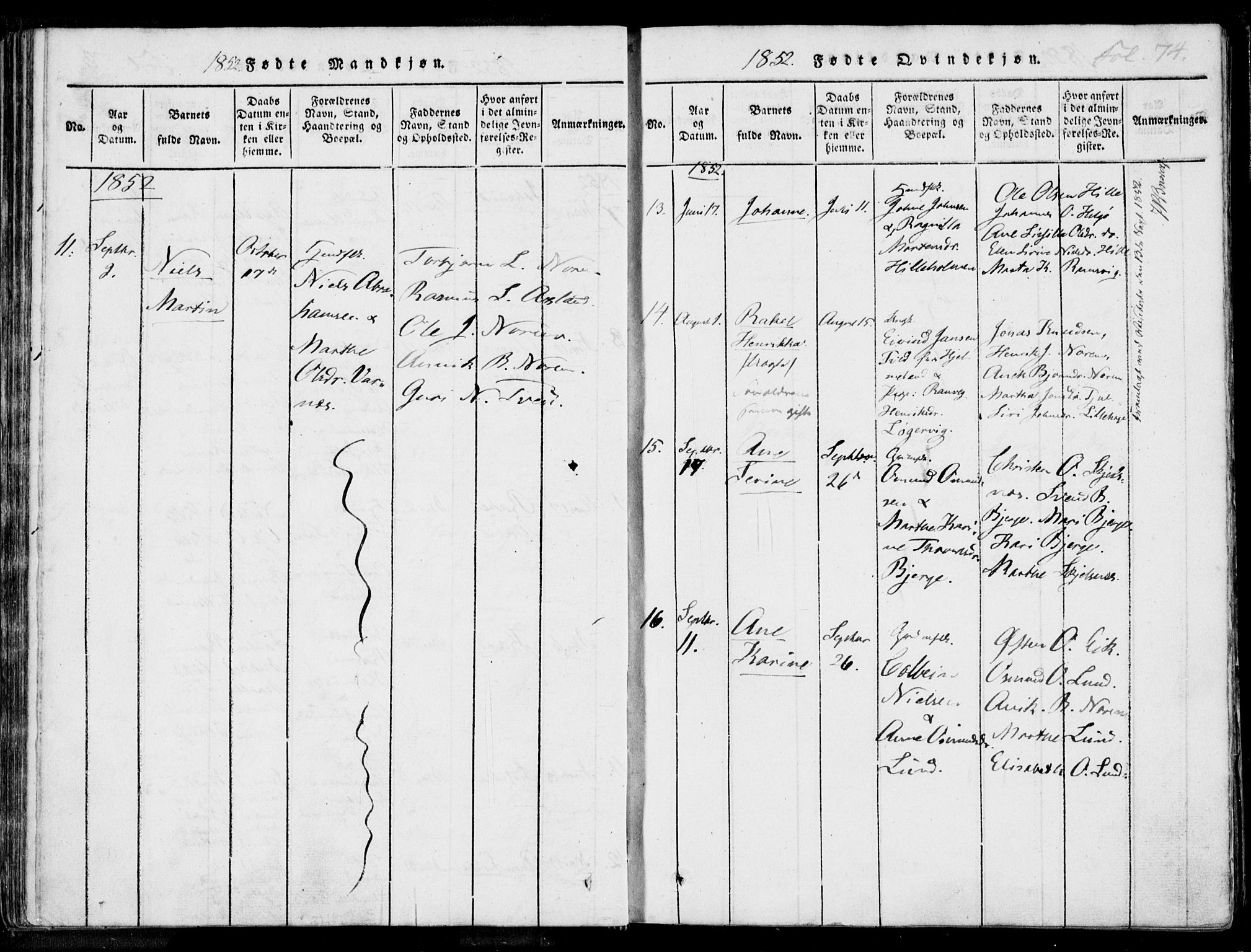 Nedstrand sokneprestkontor, AV/SAST-A-101841/01/IV: Parish register (official) no. A 7, 1816-1870, p. 74