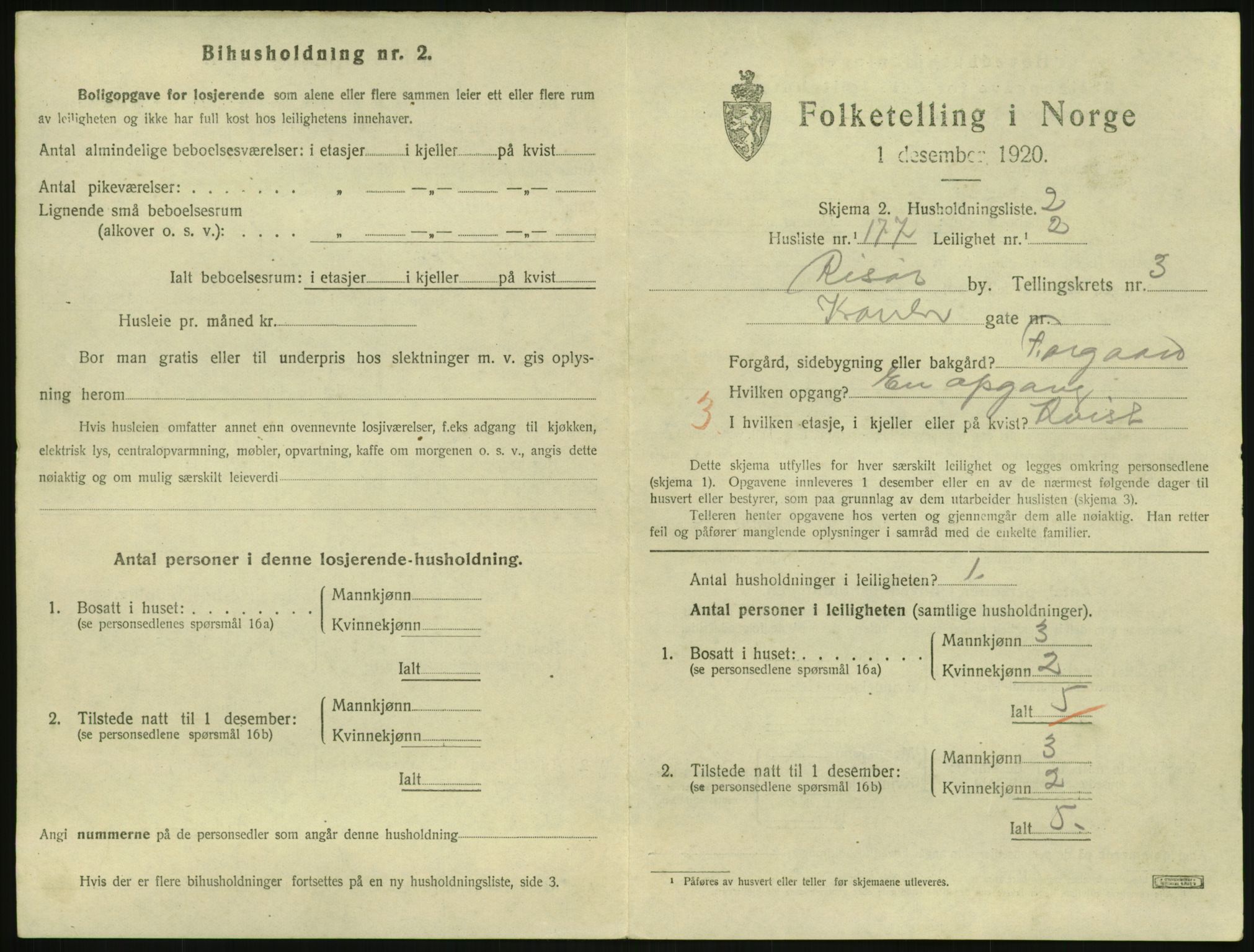 SAK, 1920 census for Risør, 1920, p. 3015