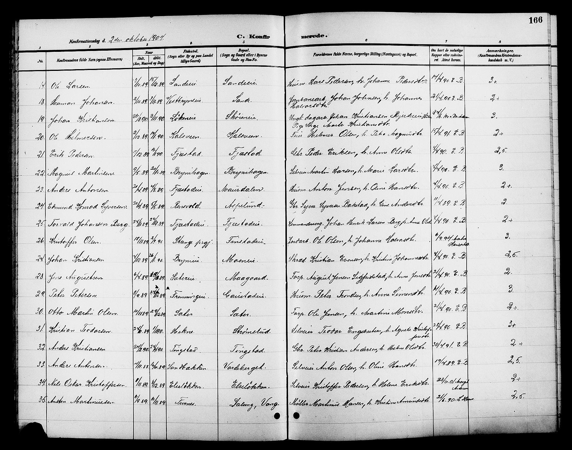 Romedal prestekontor, SAH/PREST-004/L/L0012: Parish register (copy) no. 12, 1896-1914, p. 166