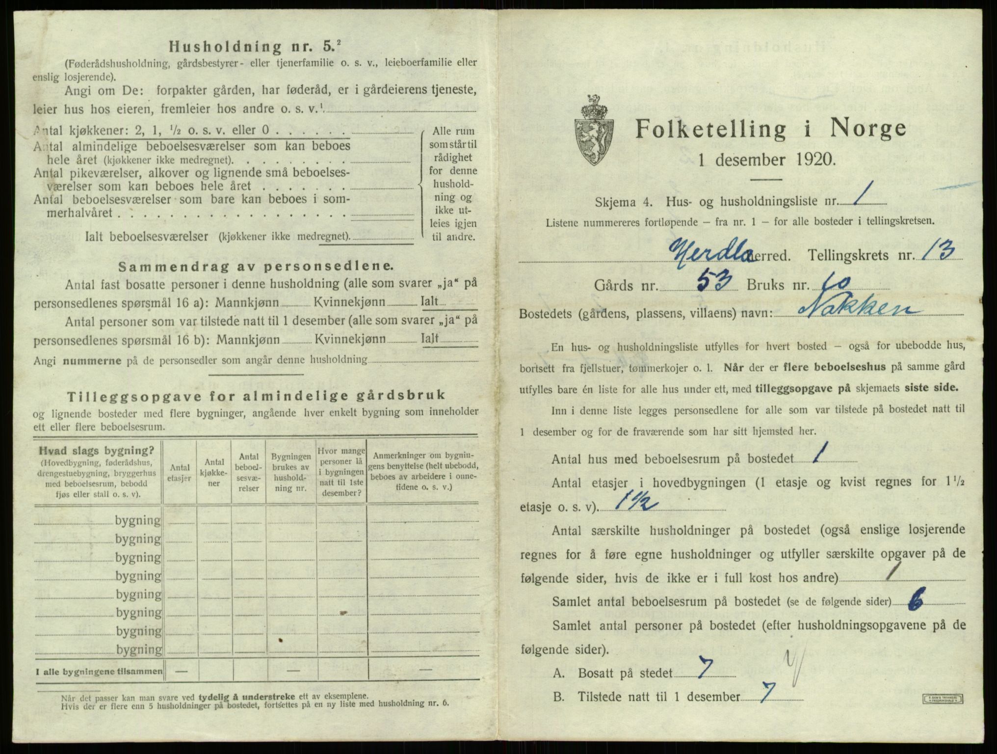 SAB, 1920 census for Herdla, 1920, p. 1180