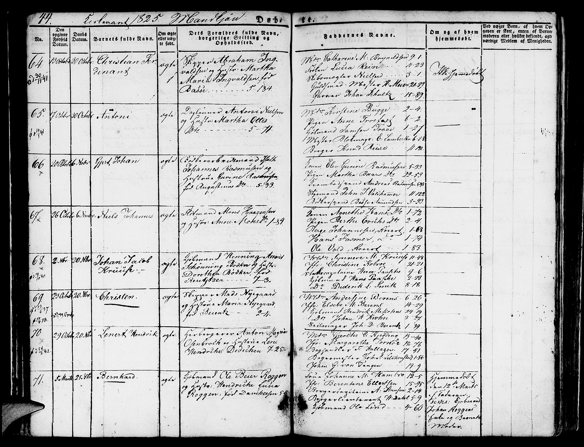 Nykirken Sokneprestembete, SAB/A-77101/H/Hab: Parish register (copy) no. A 5I, 1821-1841, p. 44
