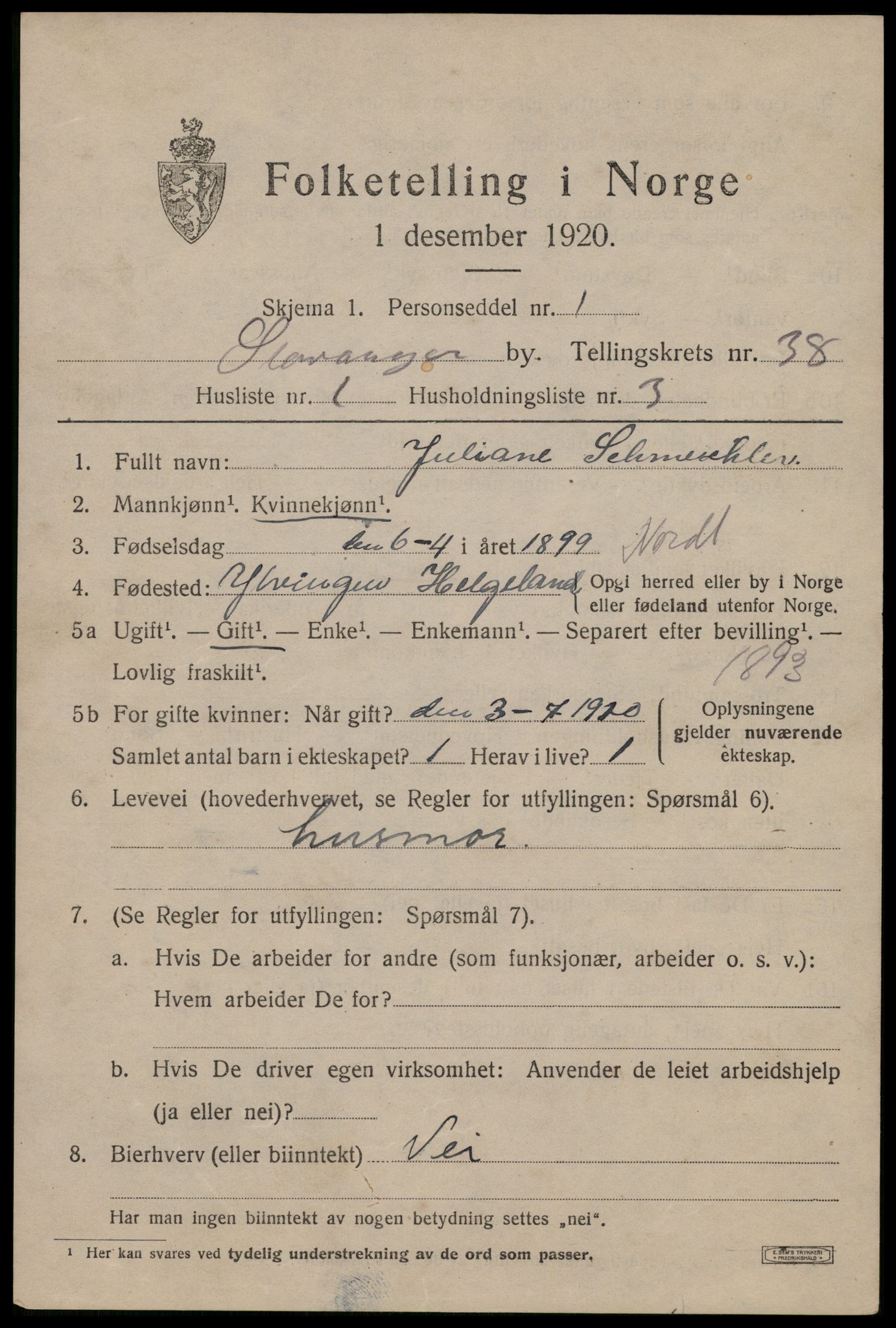 SAST, 1920 census for Stavanger, 1920, p. 99246