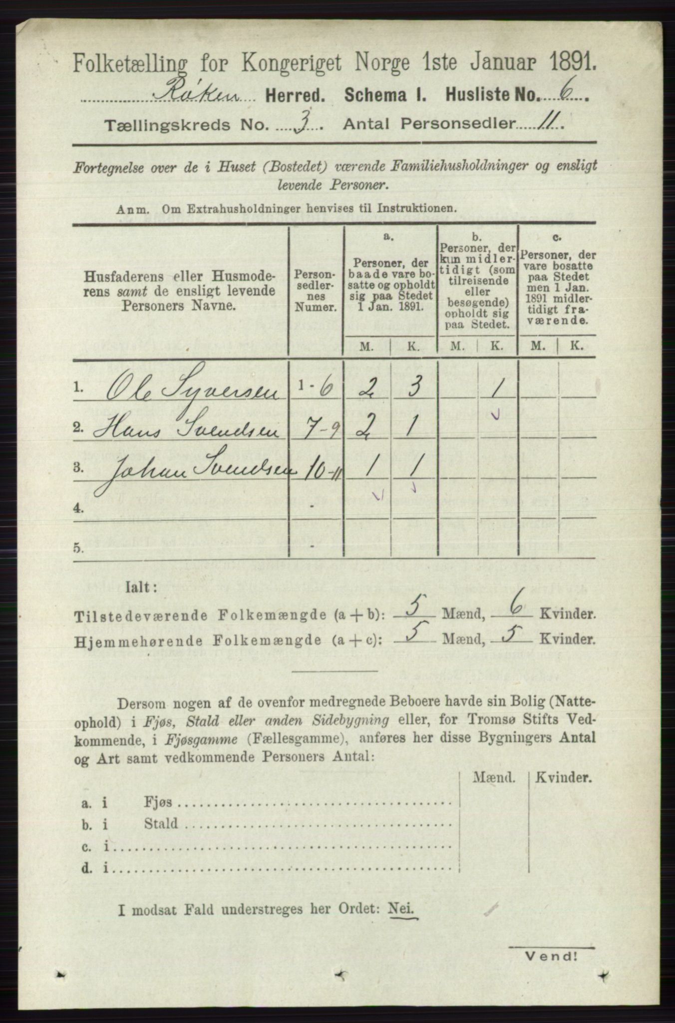 RA, 1891 census for 0627 Røyken, 1891, p. 1114