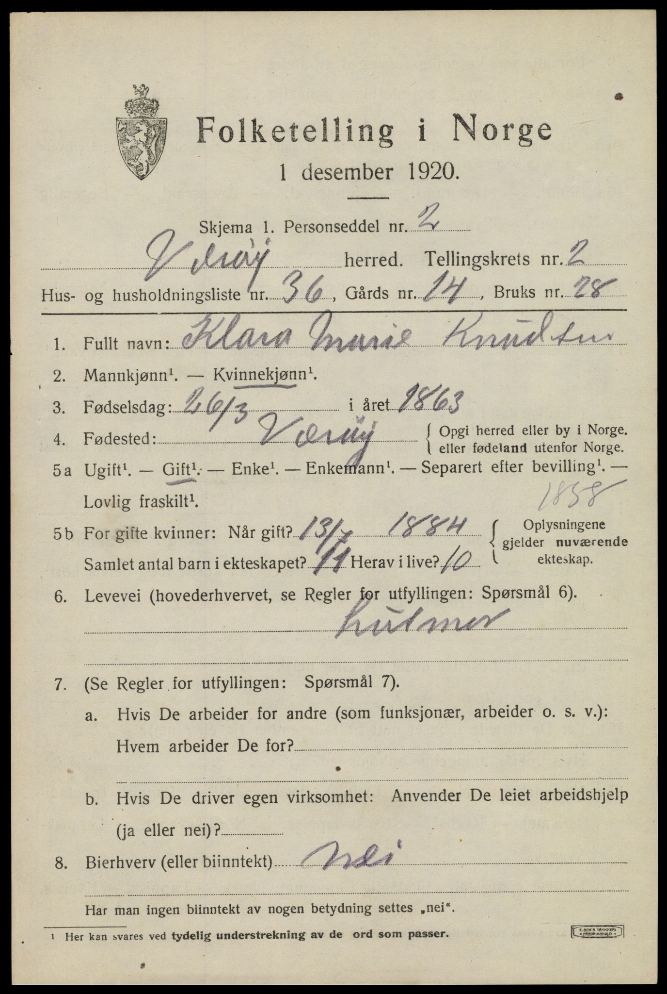 SAT, 1920 census for Værøy, 1920, p. 1419