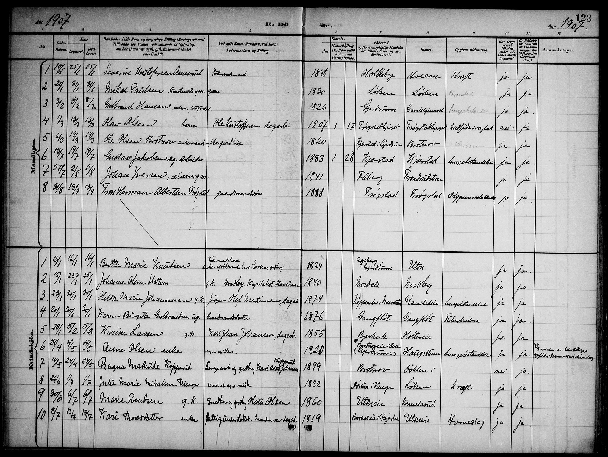 Nannestad prestekontor Kirkebøker, SAO/A-10414a/G/Gb/L0001: Parish register (copy) no. II 1, 1901-1917, p. 123