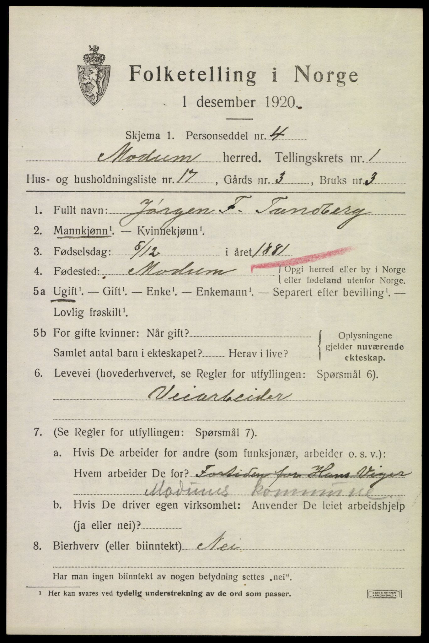 SAKO, 1920 census for Modum, 1920, p. 4269