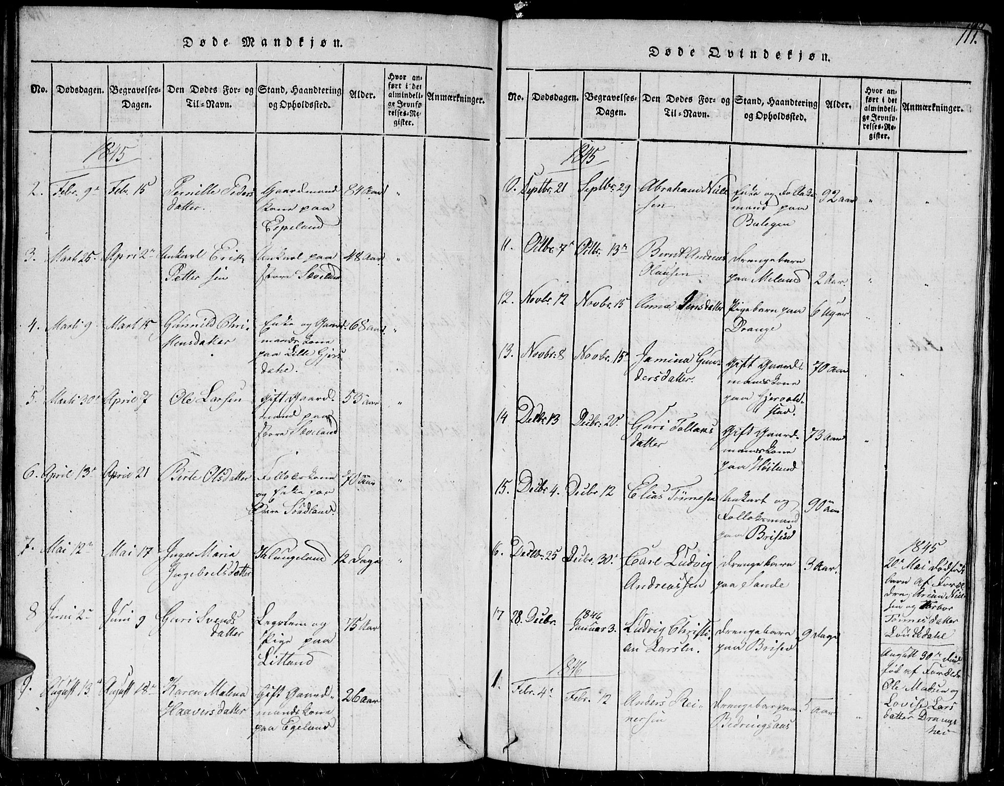 Herad sokneprestkontor, AV/SAK-1111-0018/F/Fb/Fba/L0001: Parish register (copy) no. B 1, 1815-1852, p. 111