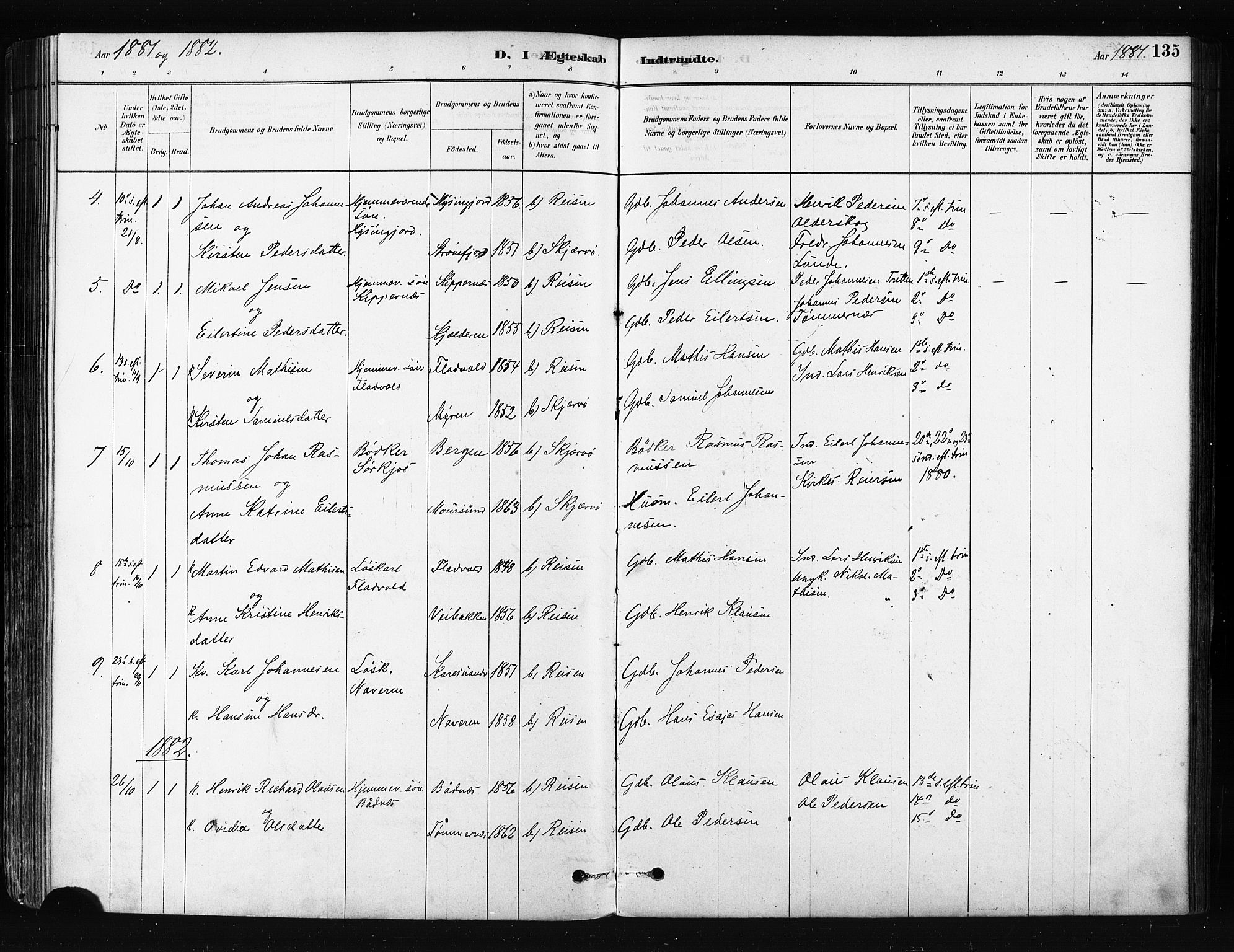 Skjervøy sokneprestkontor, SATØ/S-1300/H/Ha/Haa/L0014kirke: Parish register (official) no. 14, 1878-1894, p. 135